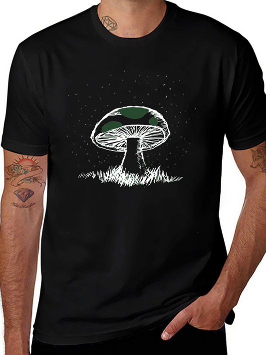 Mushroom Graphic Tee - Black Cotton T-Shirt