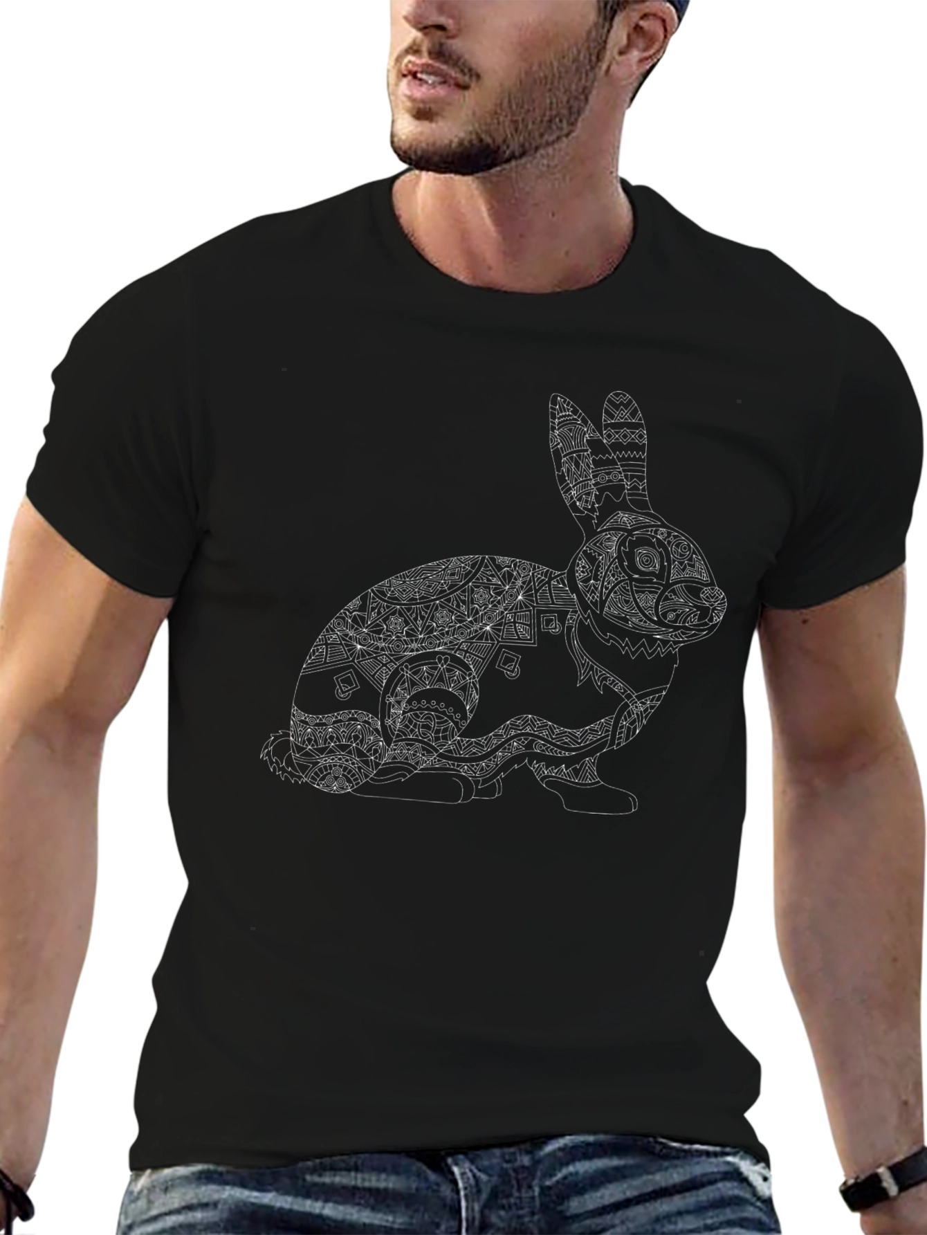Rabbit Mandala Graphic Tee - Black