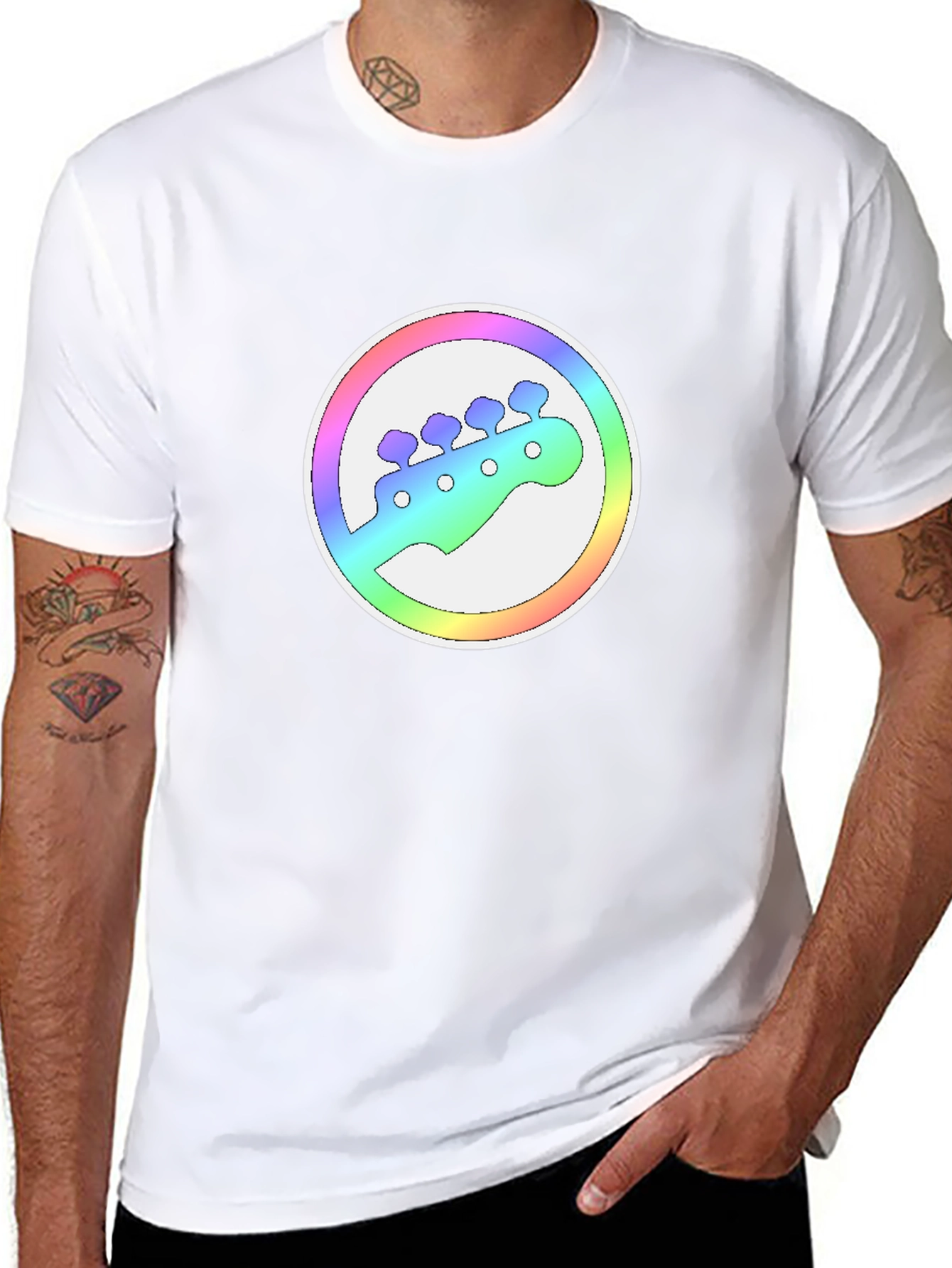 Rainbow Bass Guitar Headstock Graphic Tee