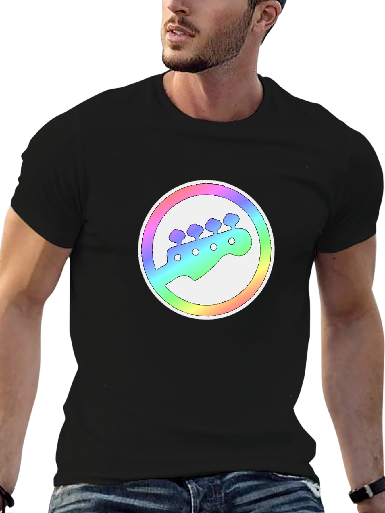 Rainbow Bass Guitar Headstock Graphic Tee