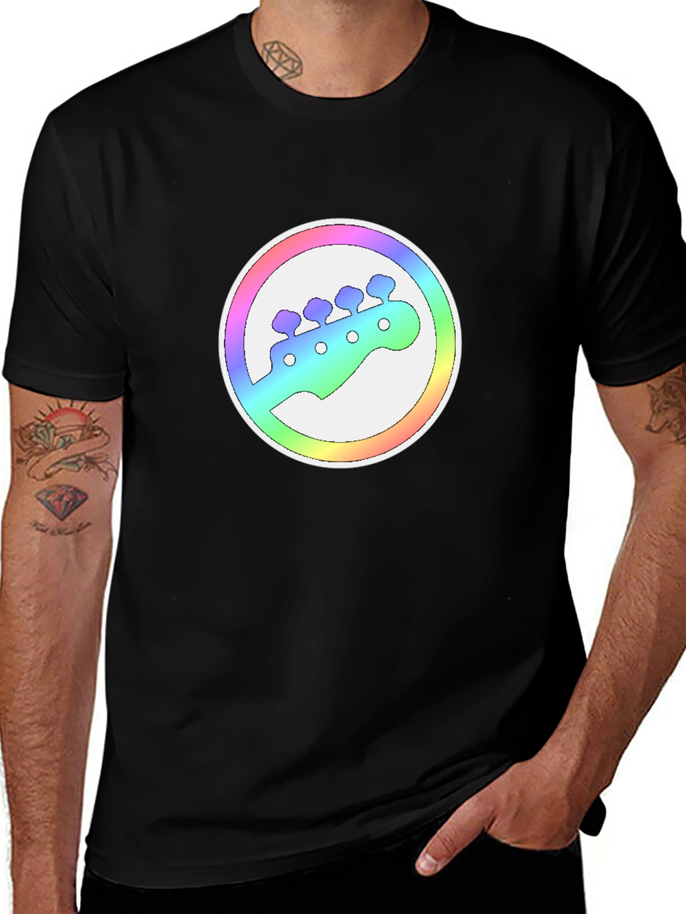 Rainbow Bass Guitar Headstock Graphic Tee