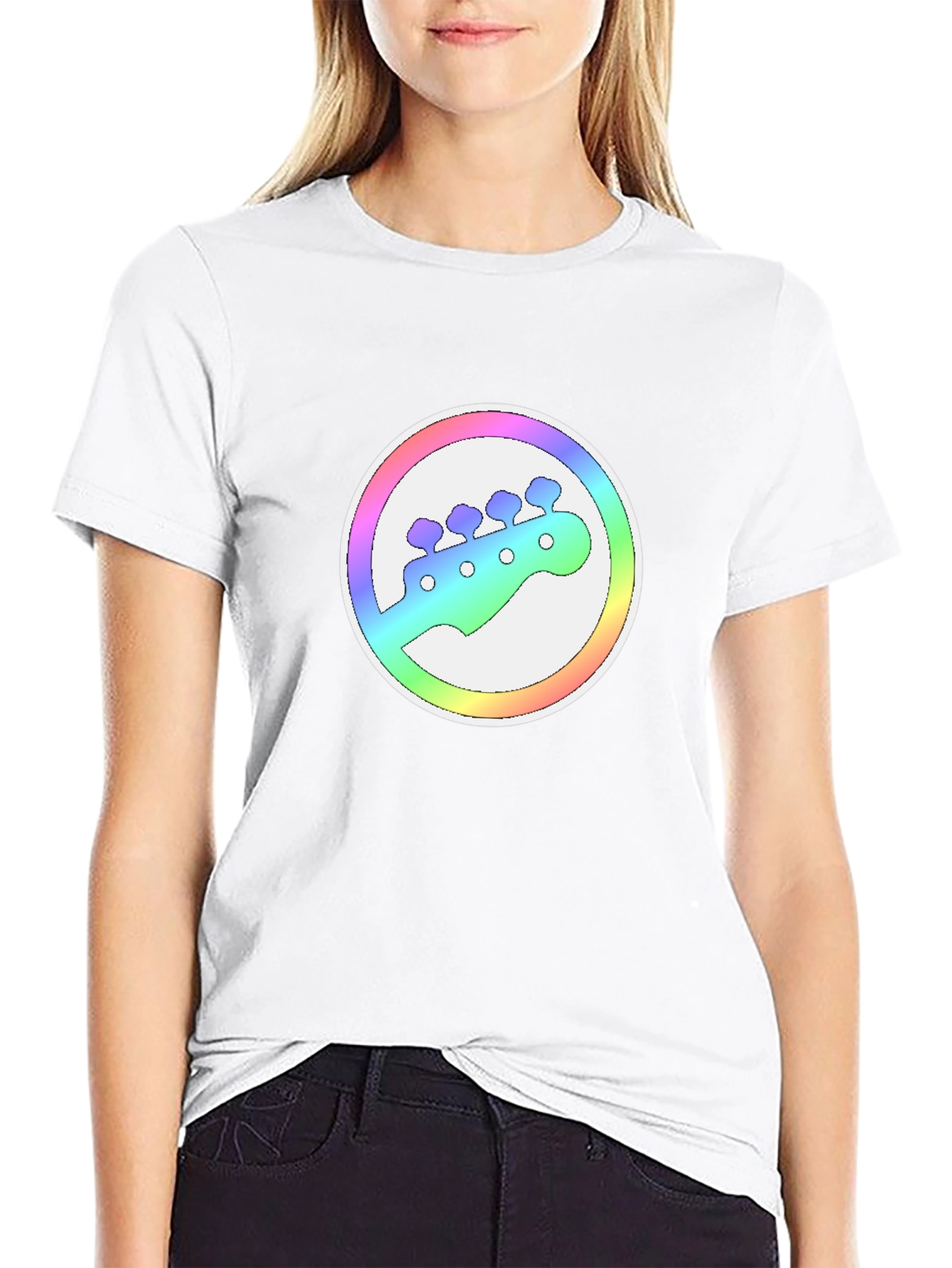 Rainbow Bass Guitar Headstock Graphic Tee