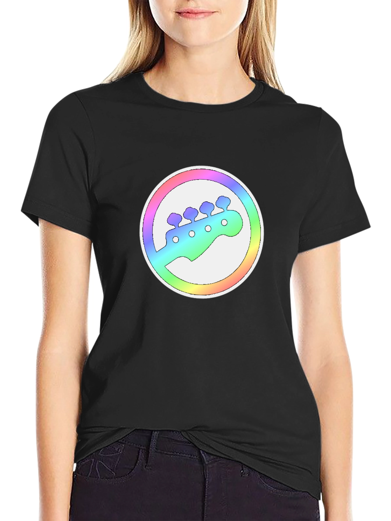 Rainbow Bass Guitar Headstock Graphic Tee