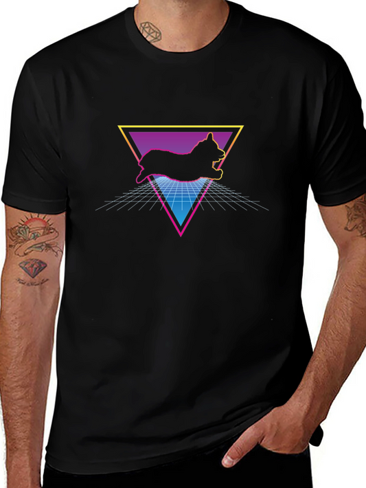 Retro 80s Corgi Triangle T-Shirt - Black