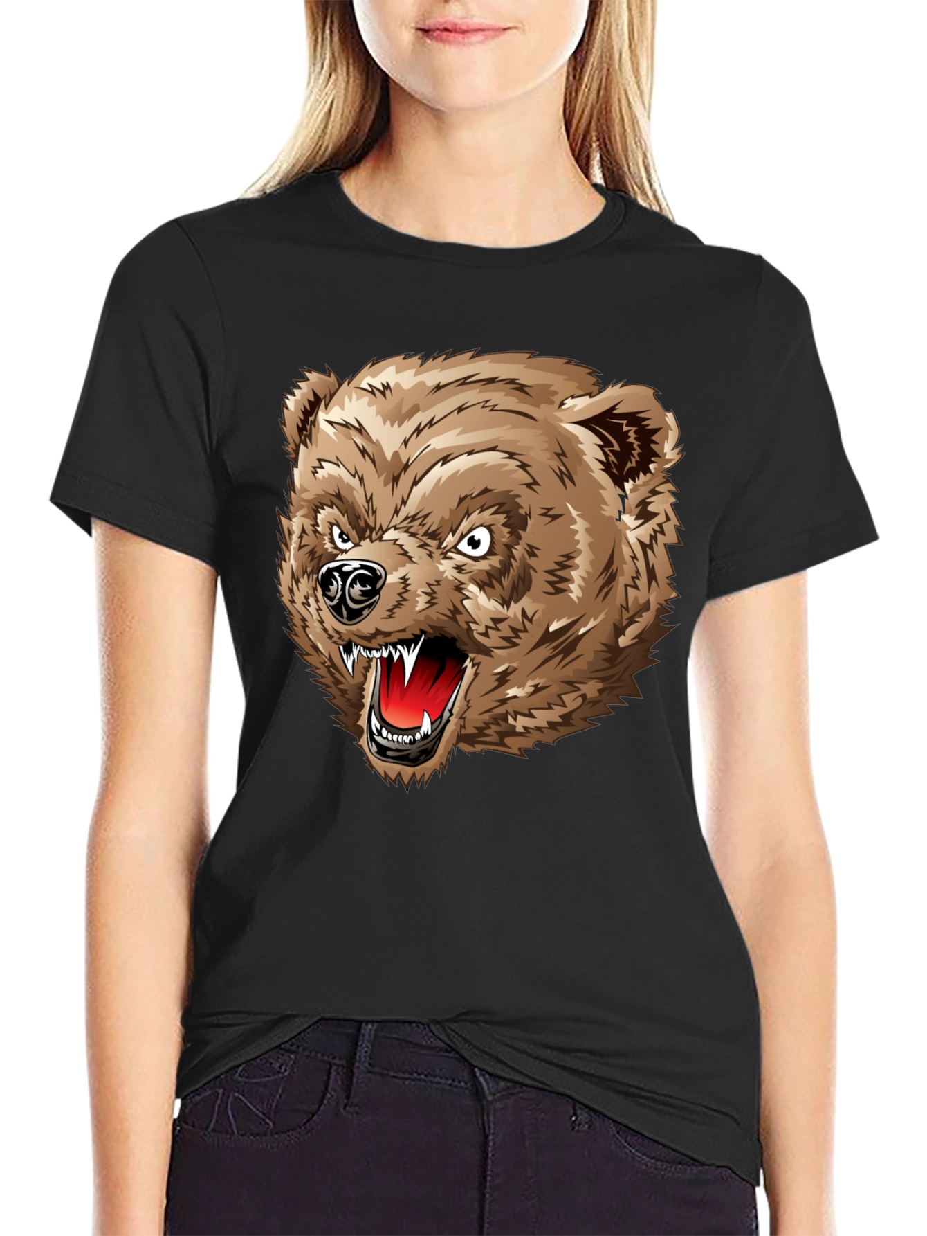 Angry Bear Graphic T-Shirt - Black Cotton Tee