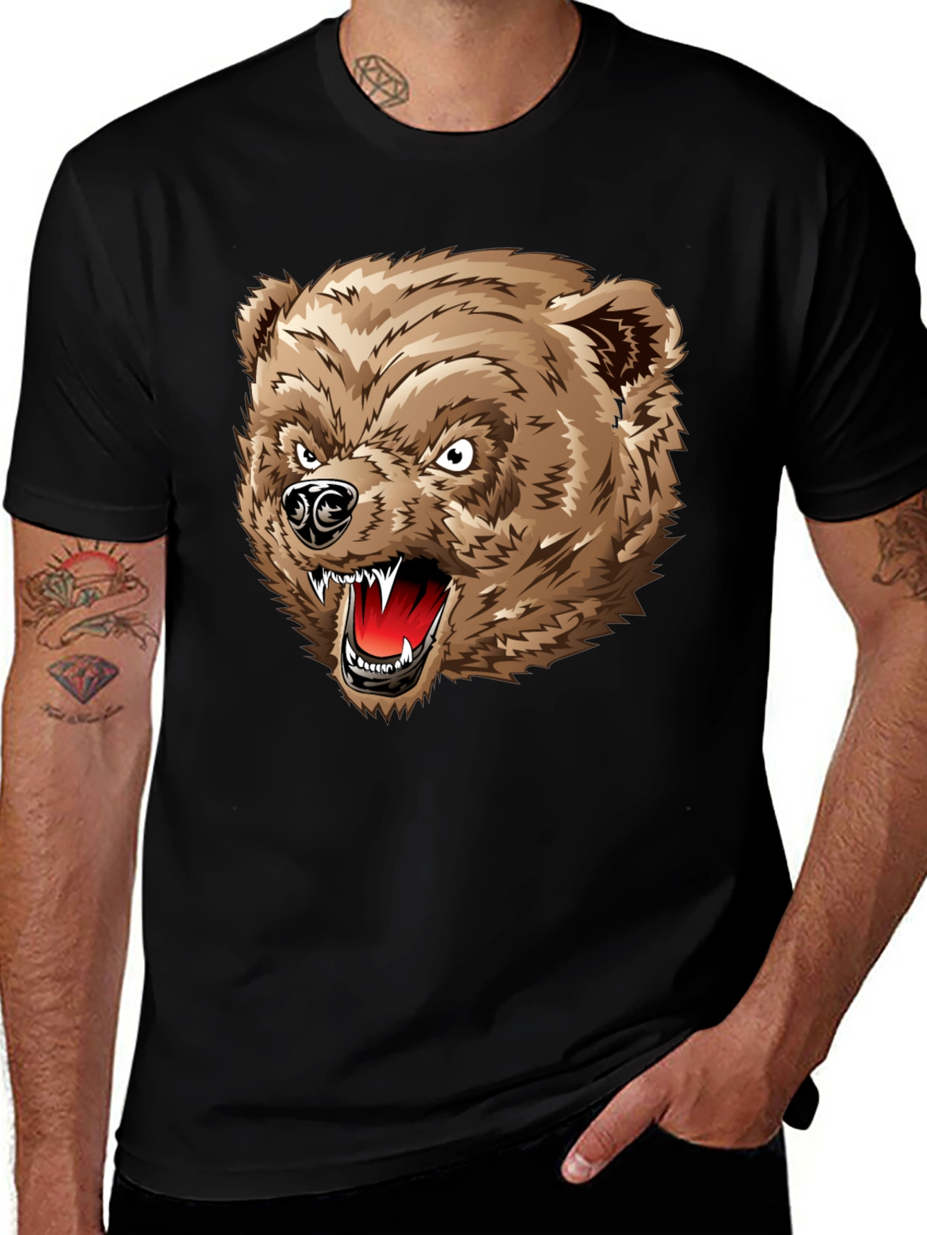 Angry Bear Graphic T-Shirt - Black Cotton Tee