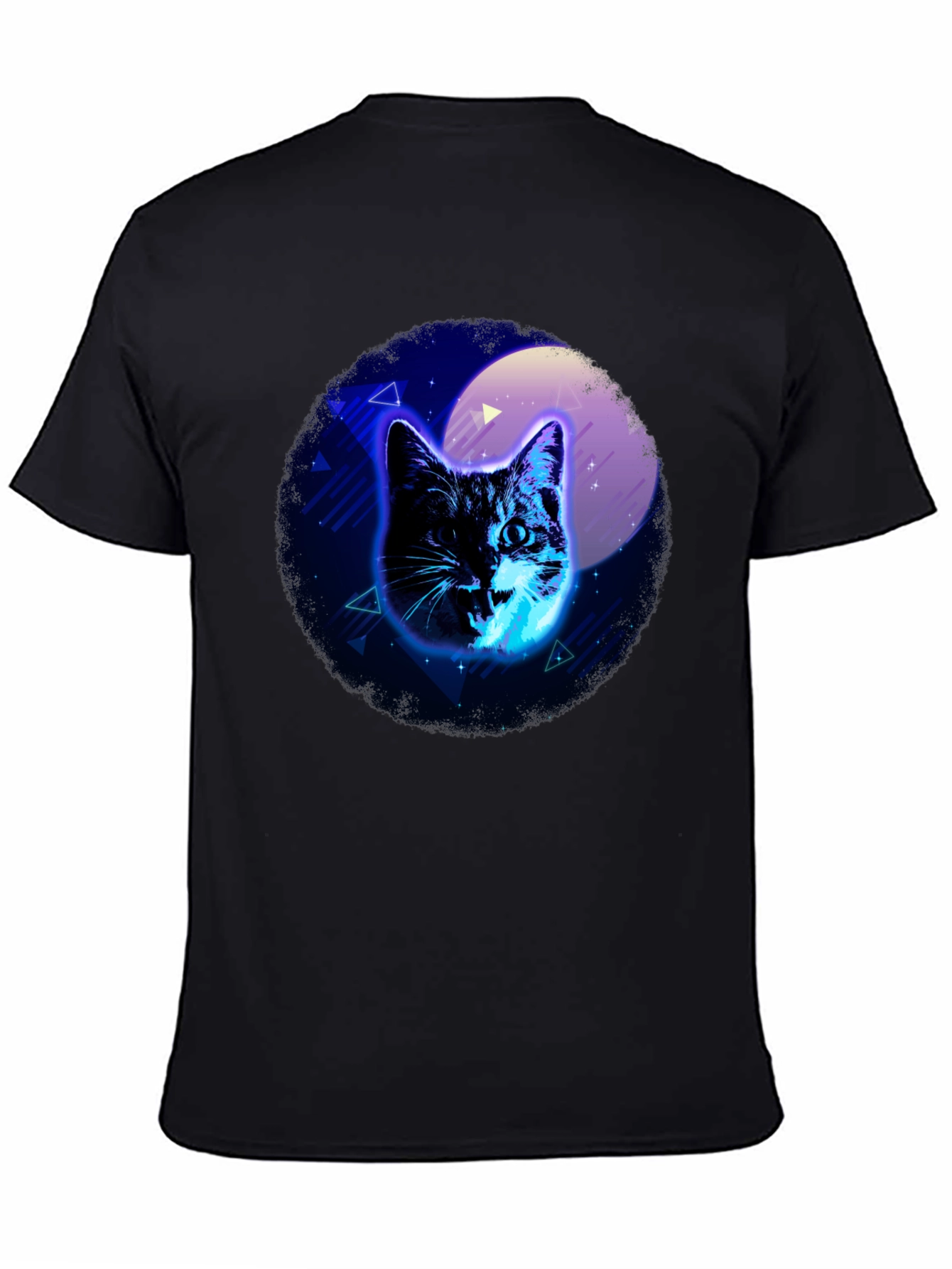 Neon Cat Graphic Black T-Shirt