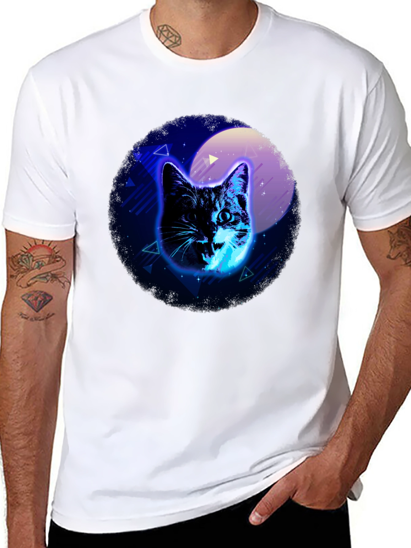 Neon Cat Graphic Black T-Shirt