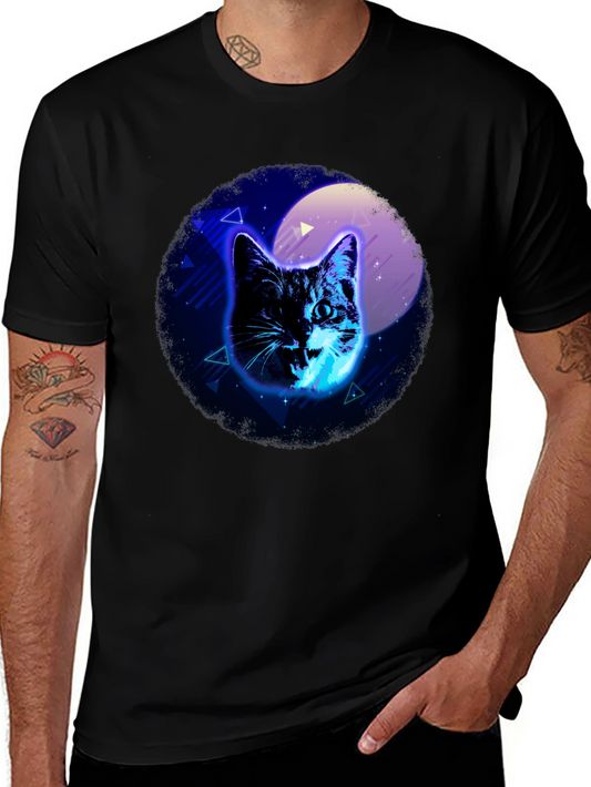 Neon Cat Graphic Black T-Shirt