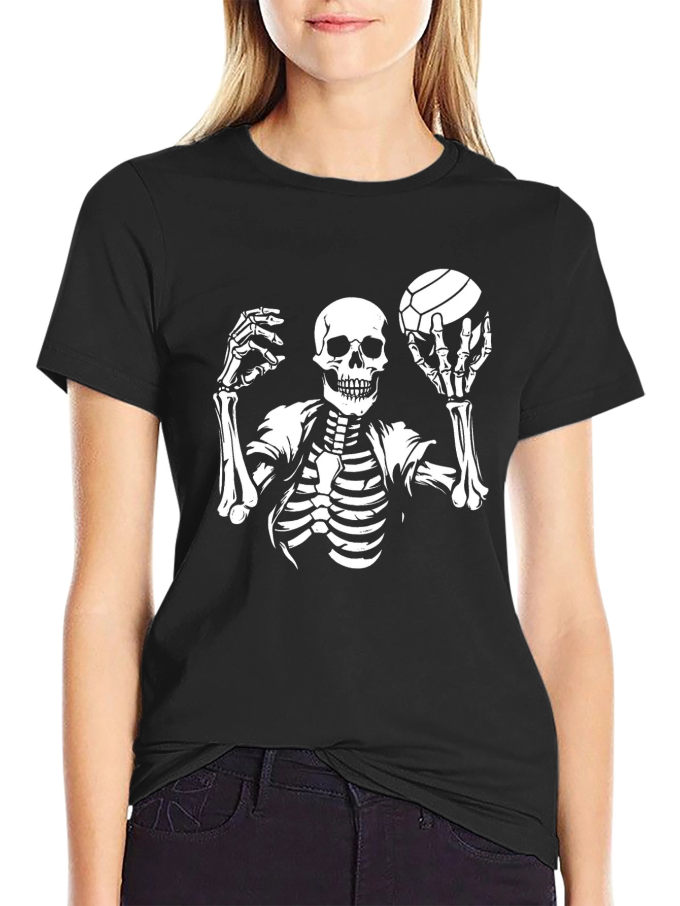 Skeleton Volleyball Graphic T-Shirt - Unique Halloween Tee
