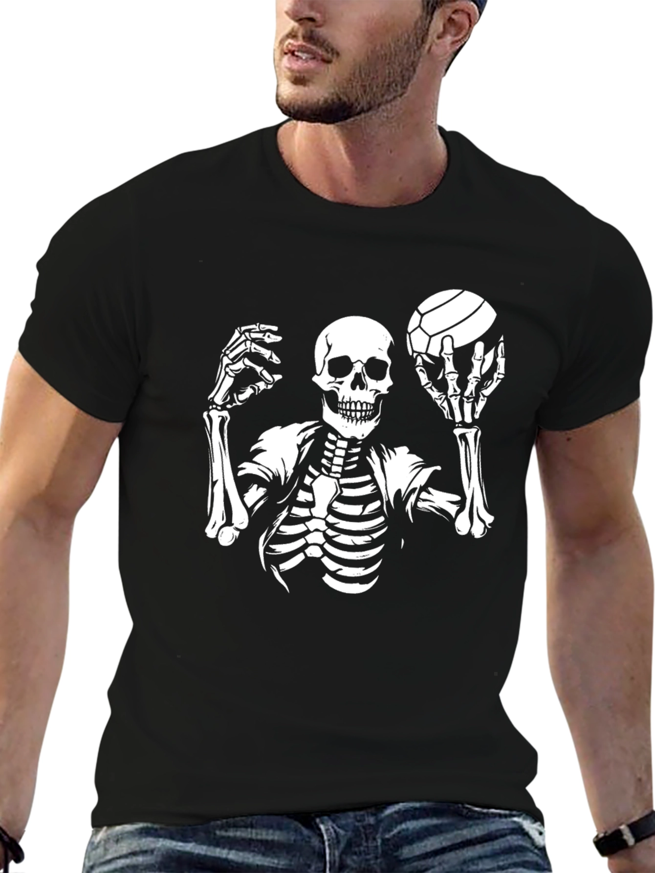 Skeleton Volleyball Graphic T-Shirt - Unique Halloween Tee