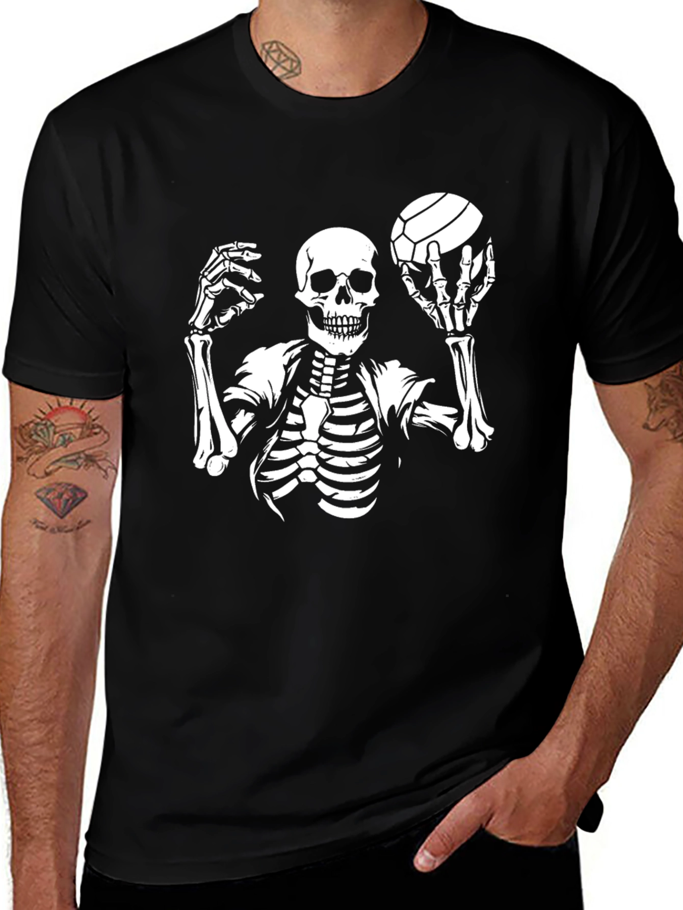 Skeleton Volleyball Graphic T-Shirt - Unique Halloween Tee