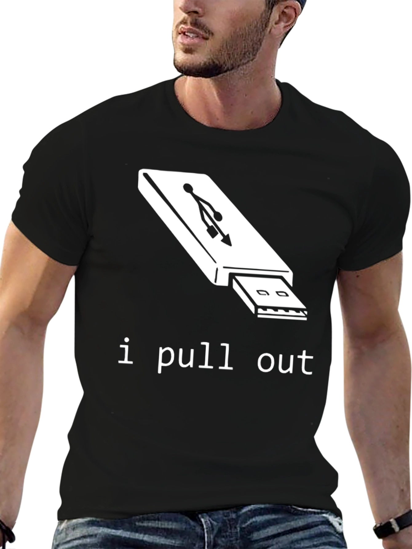 Humorous I Pull Out USB Drive Black T-Shirt