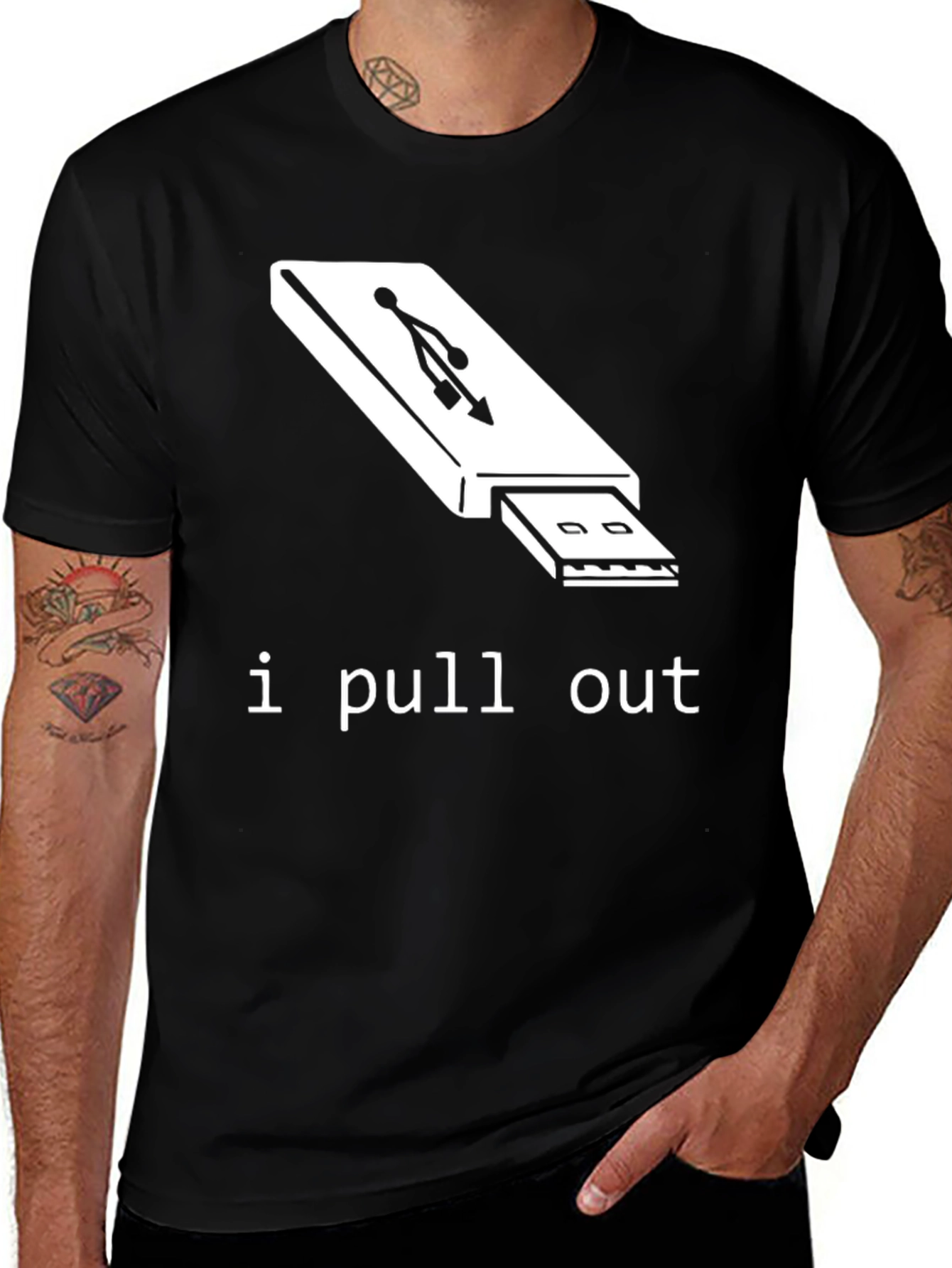 Humorous I Pull Out USB Drive Black T-Shirt