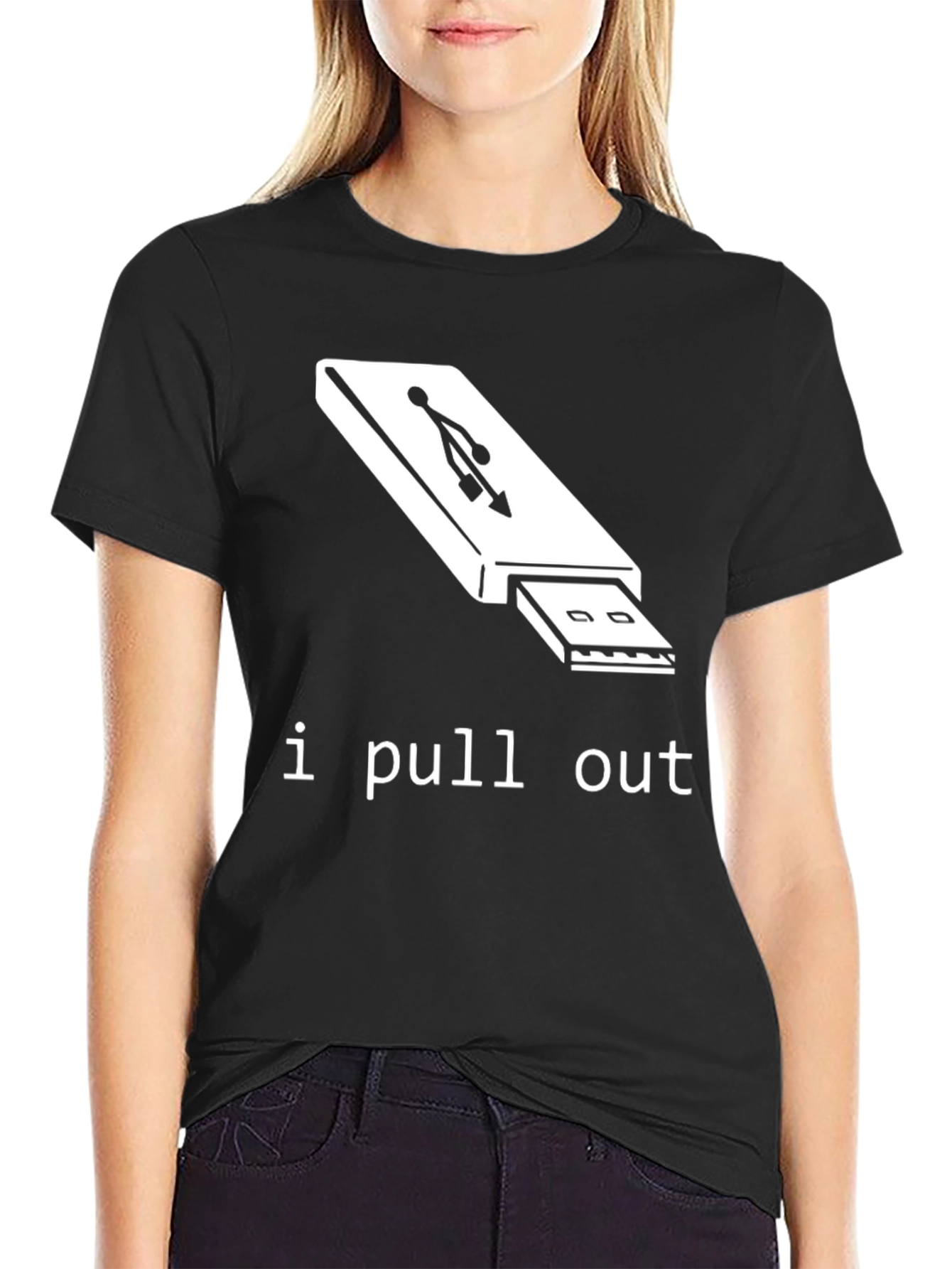 Humorous I Pull Out USB Drive Black T-Shirt