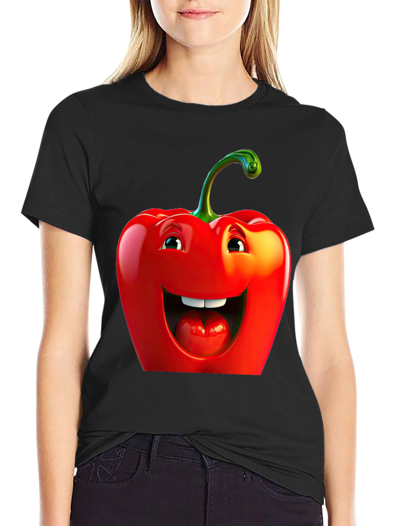 Funny Pepper Graphic Tee - Black Cotton T-Shirt
