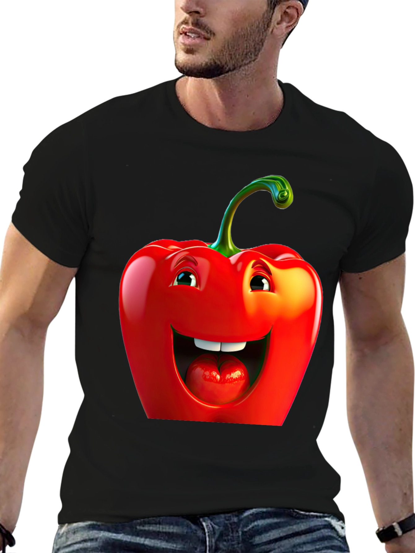 Funny Pepper Graphic Tee - Black Cotton T-Shirt