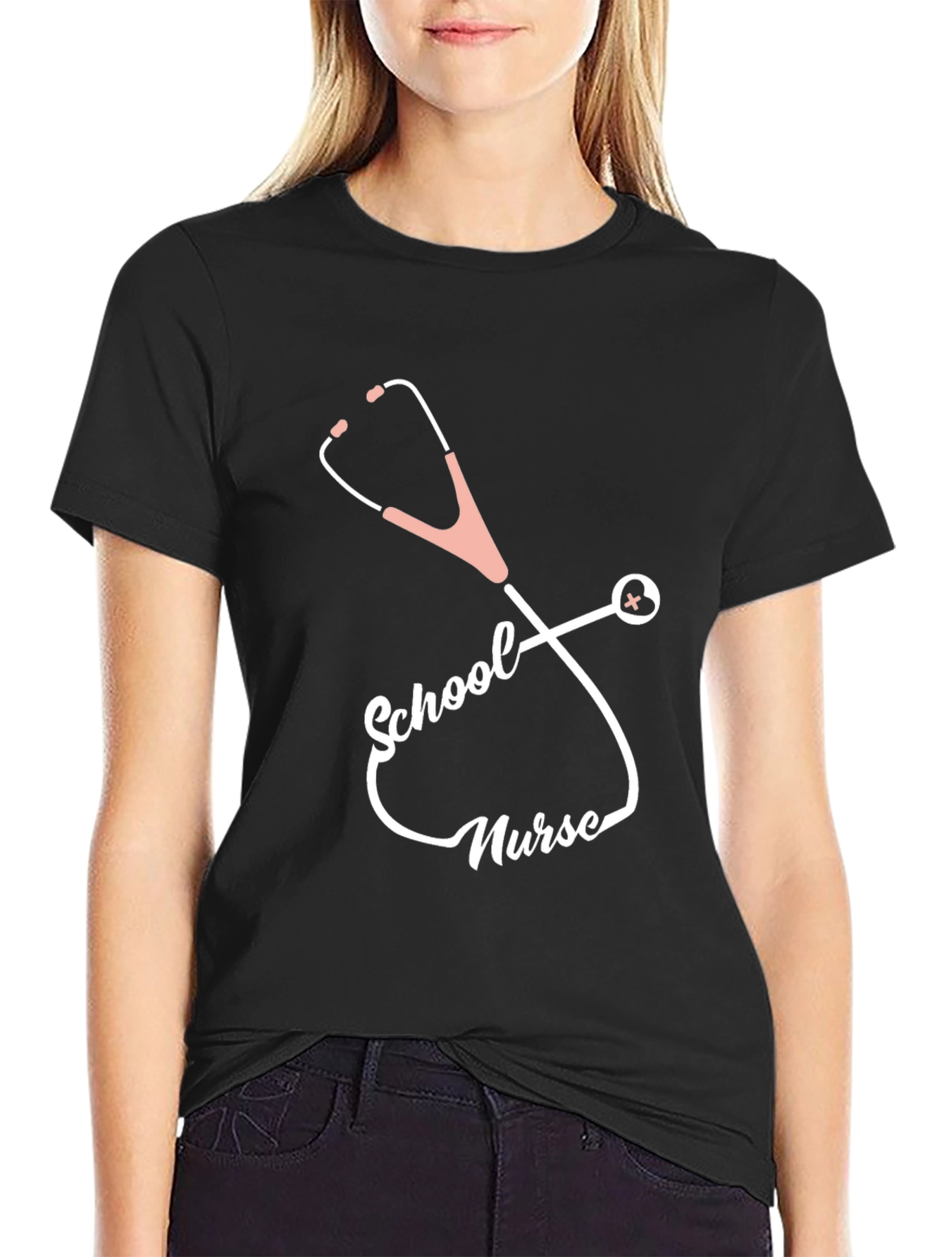 School Nurse Stethoscope T-Shirt - Black