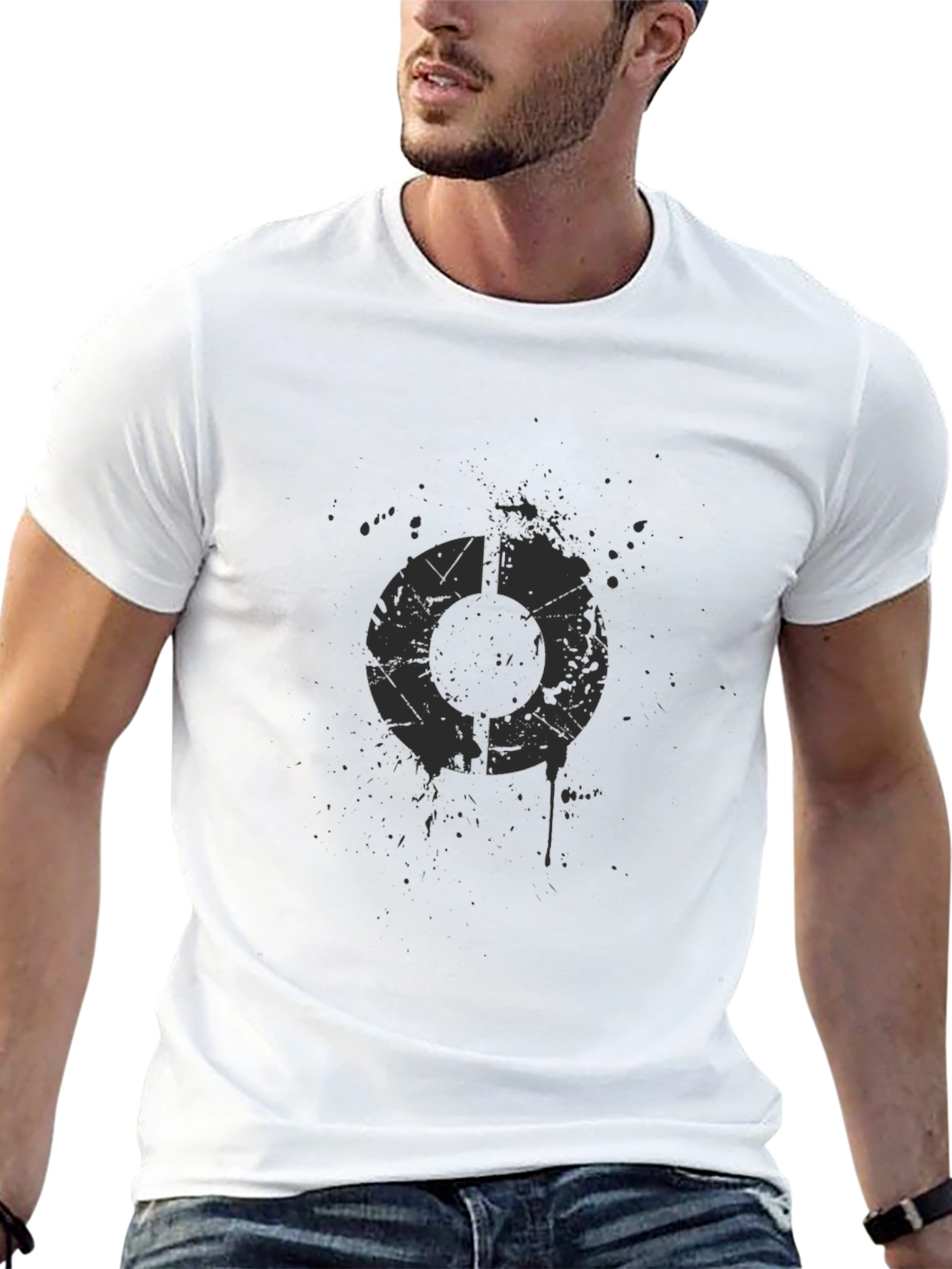 Distressed Circle Graphic Black T-Shirt