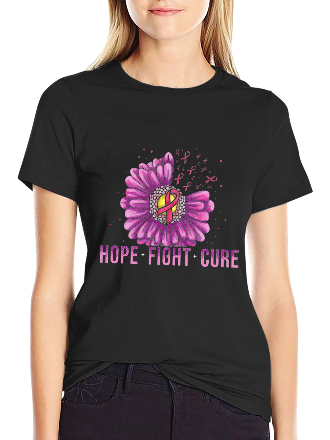 Hope Fight Cure Breast Cancer Awareness Graphic T-Shirt