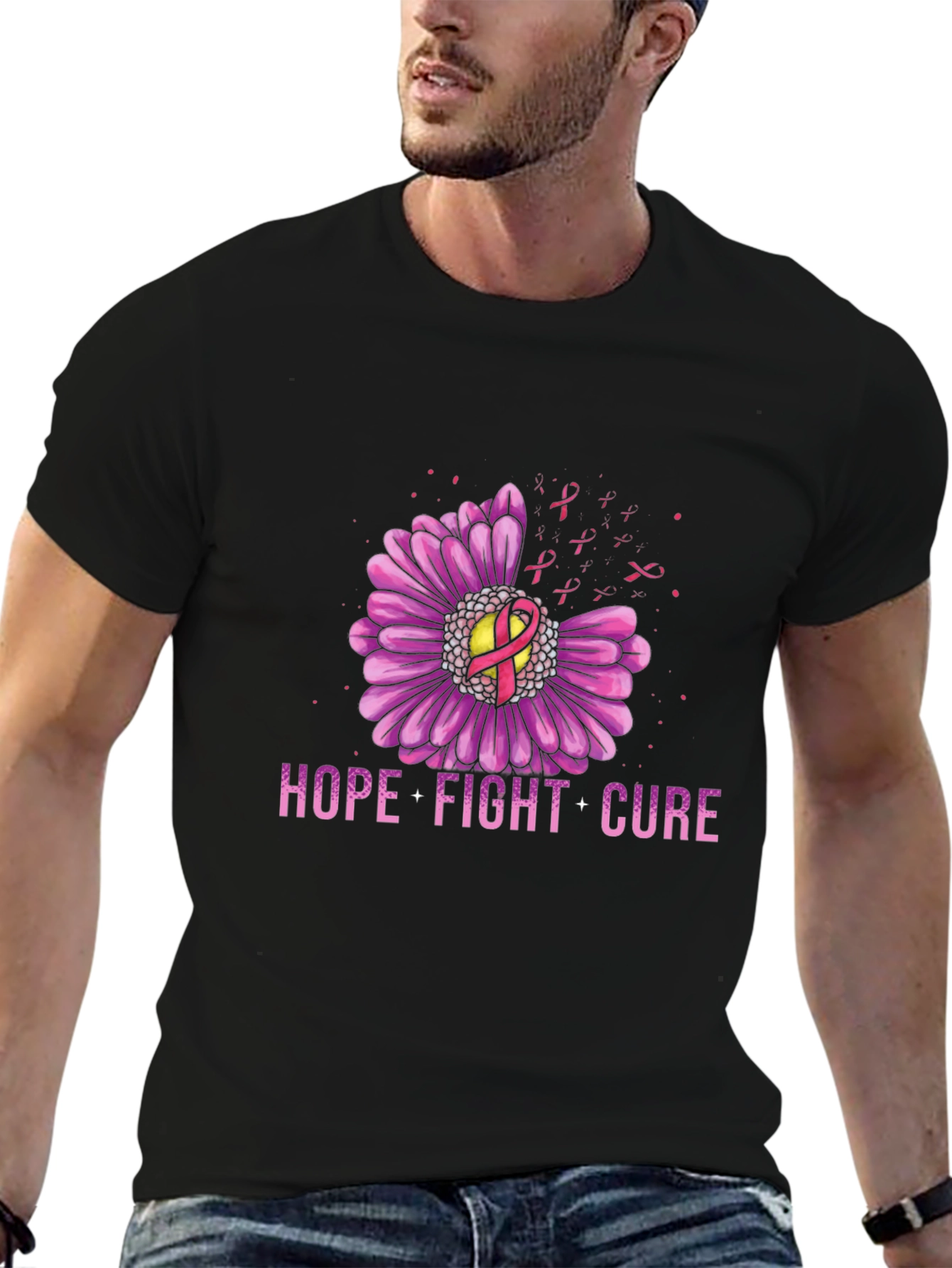 Hope Fight Cure Breast Cancer Awareness Graphic T-Shirt