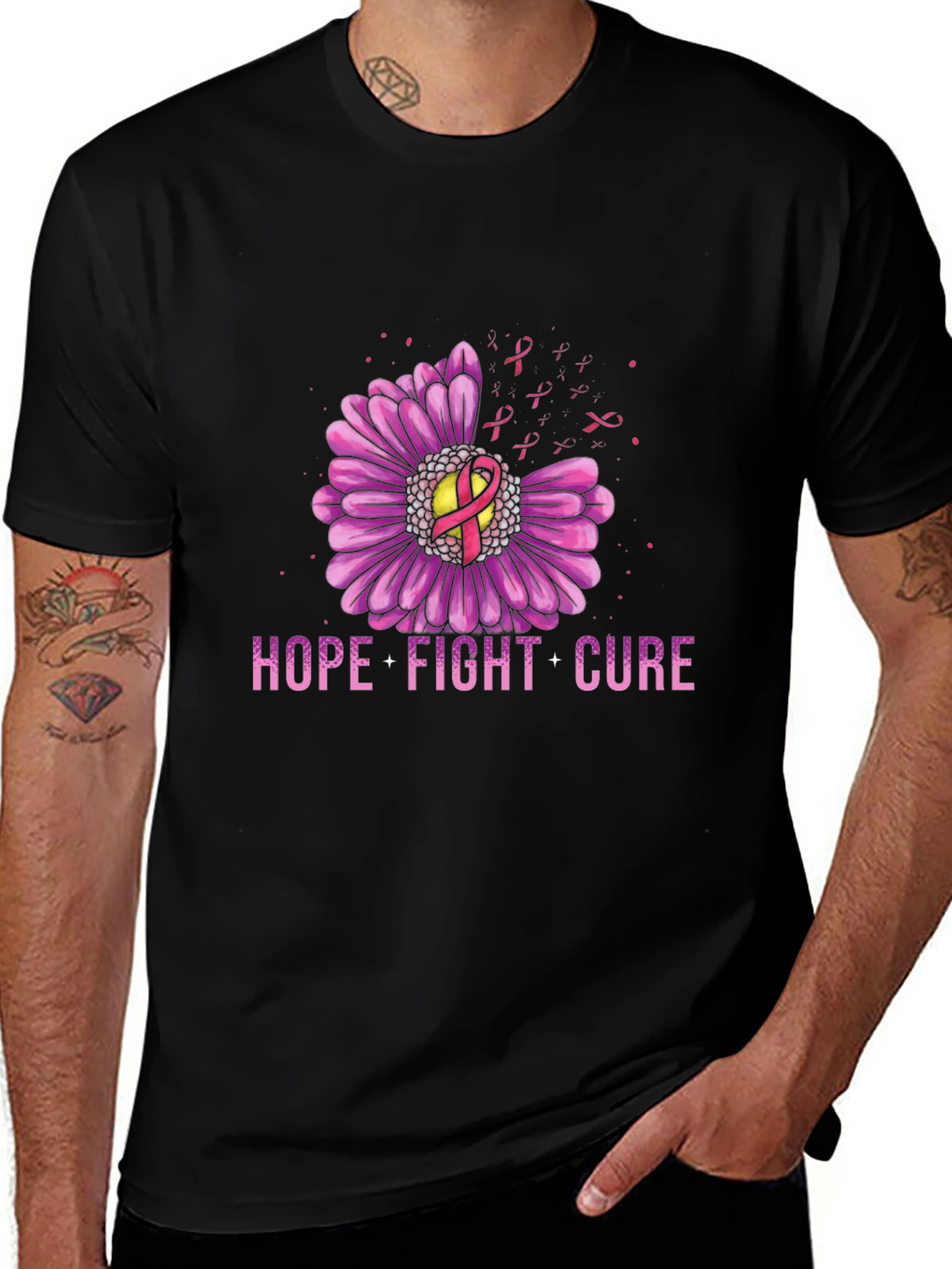 Hope Fight Cure Breast Cancer Awareness Graphic T-Shirt