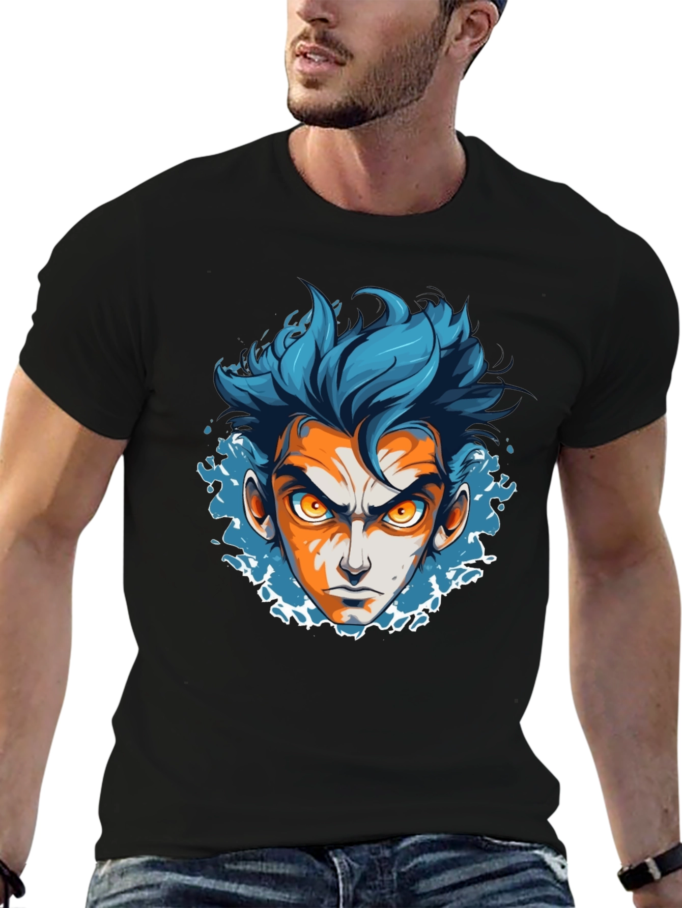 Anime Face Graphic Black T-Shirt