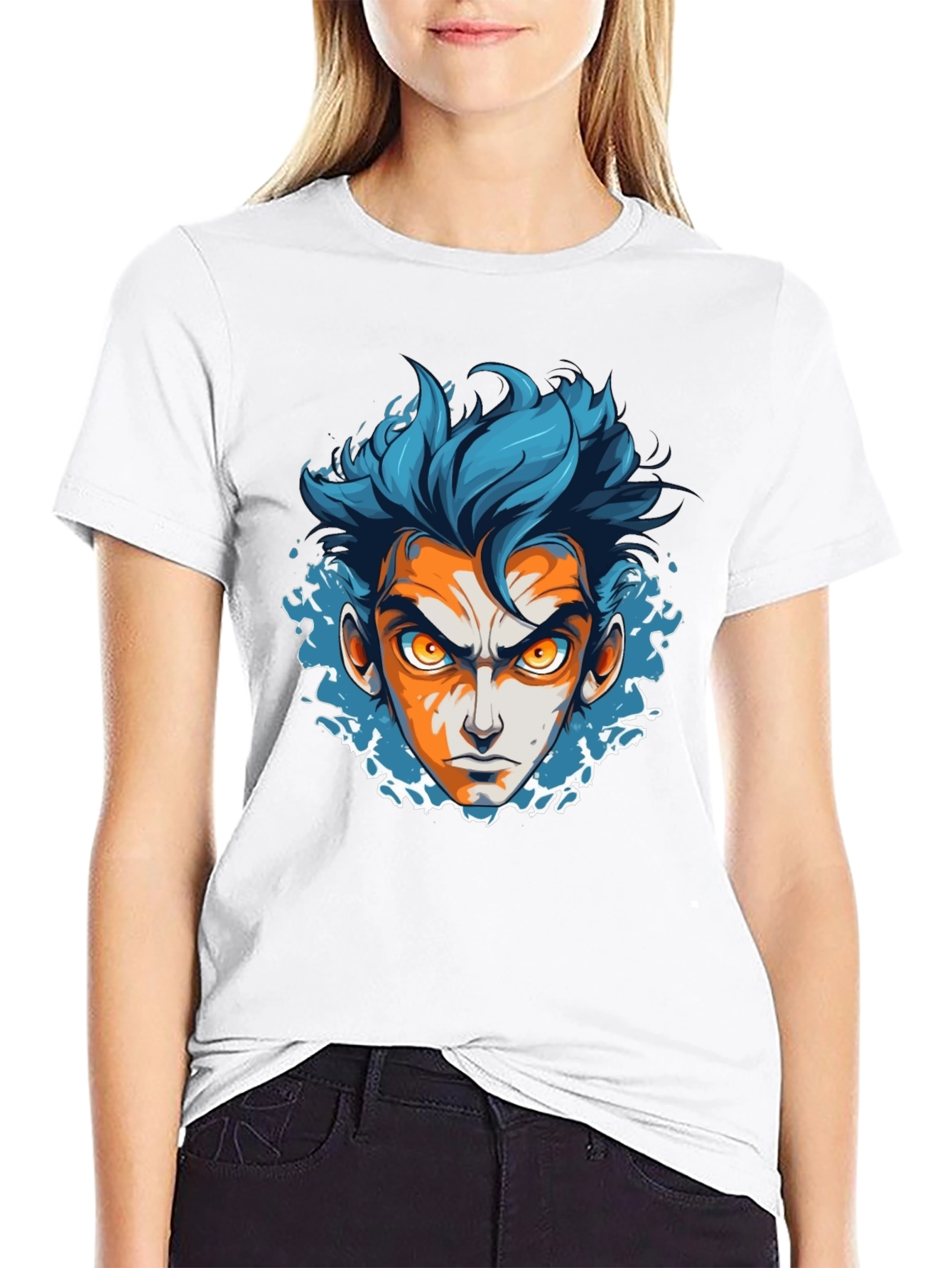 Anime Face Graphic Black T-Shirt