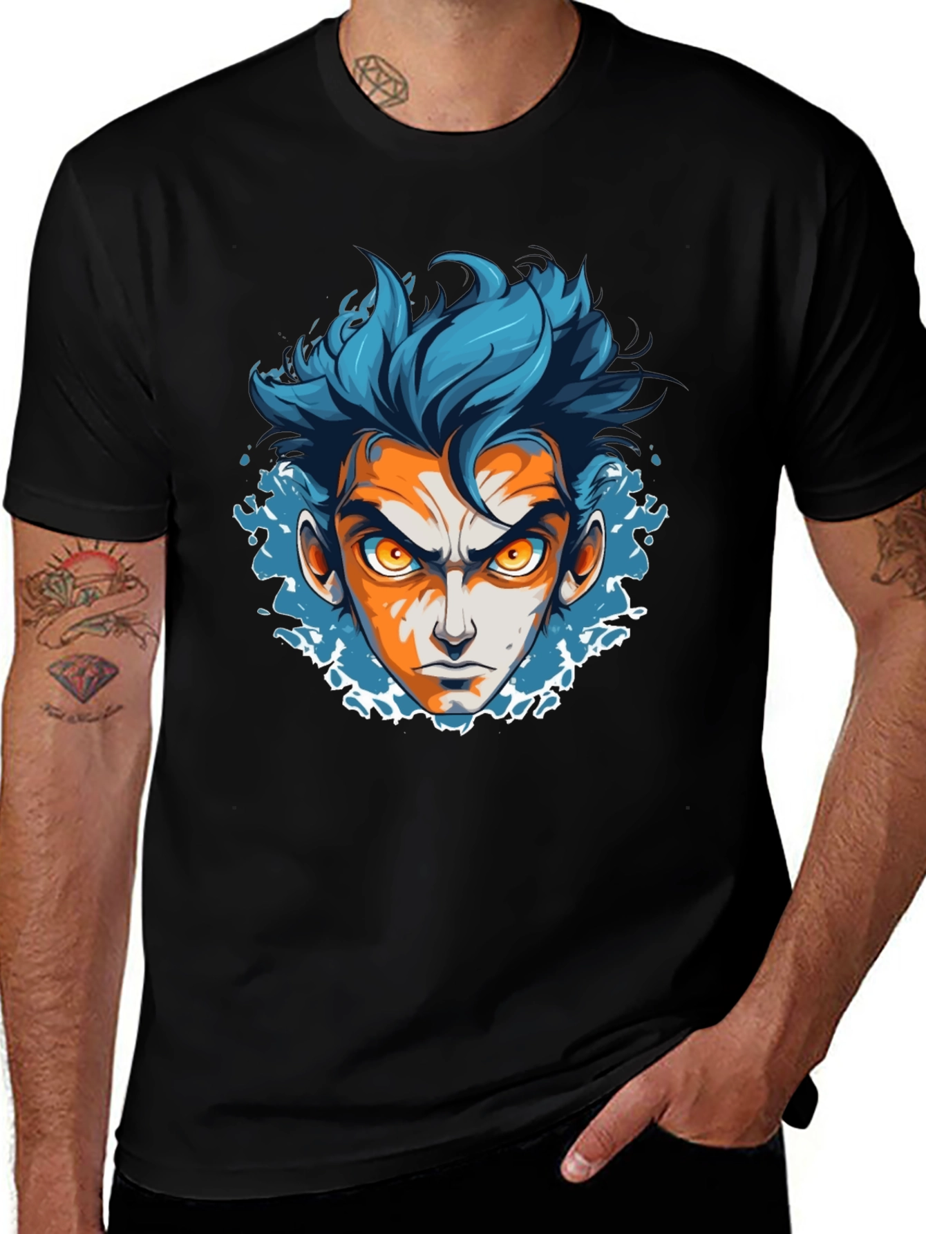 Anime Face Graphic Black T-Shirt