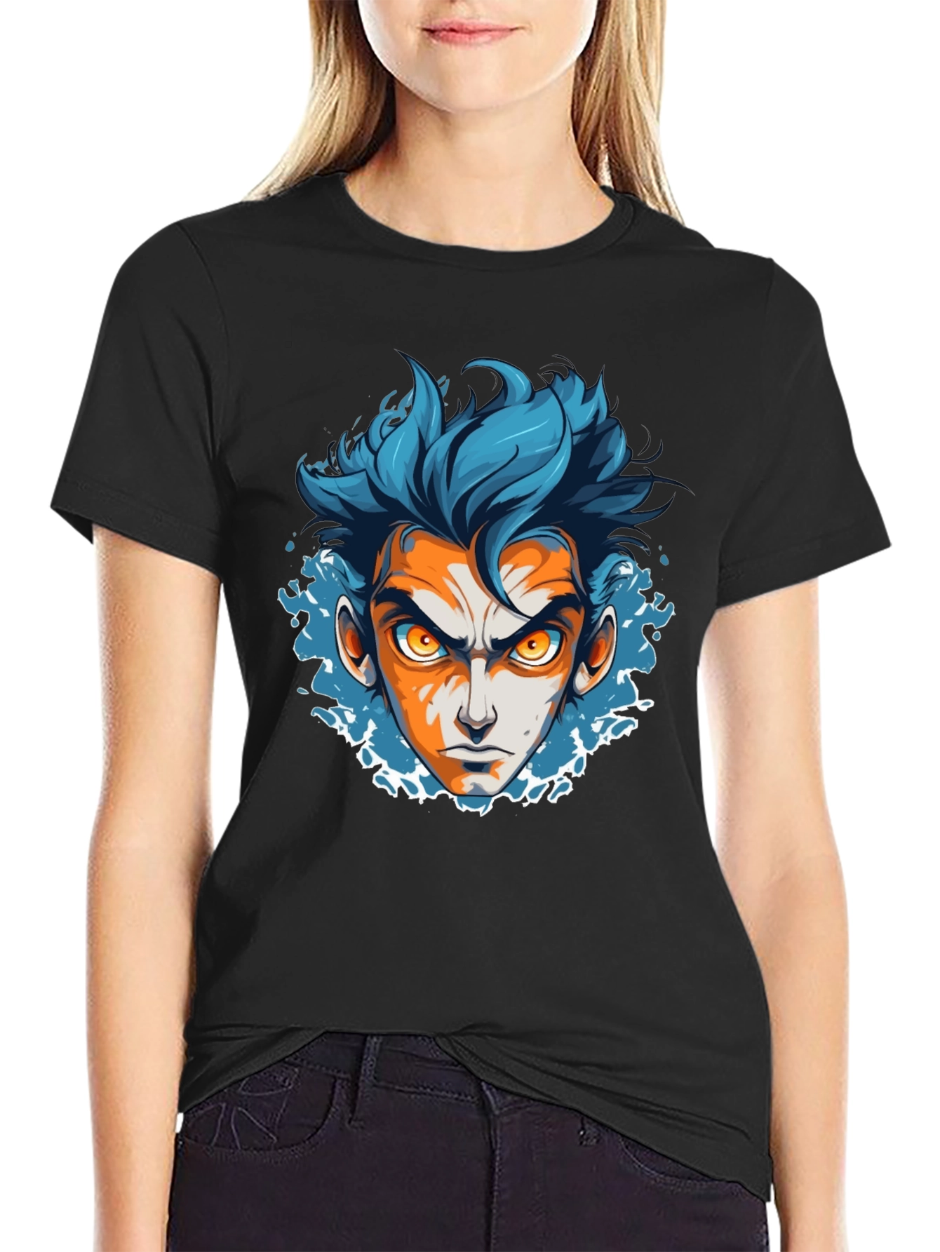 Anime Face Graphic Black T-Shirt