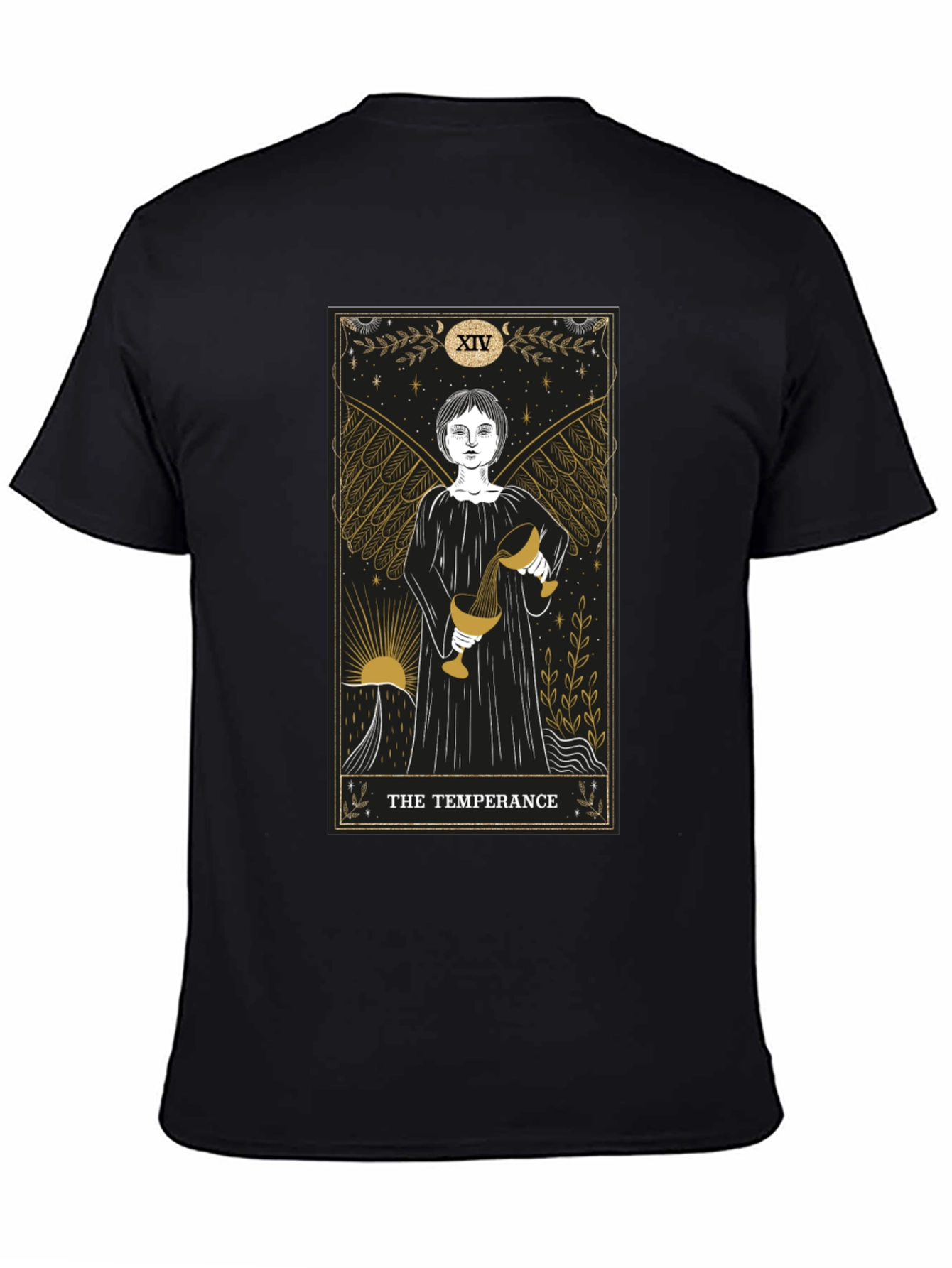 Temperance Tarot Card Graphic Black T-Shirt