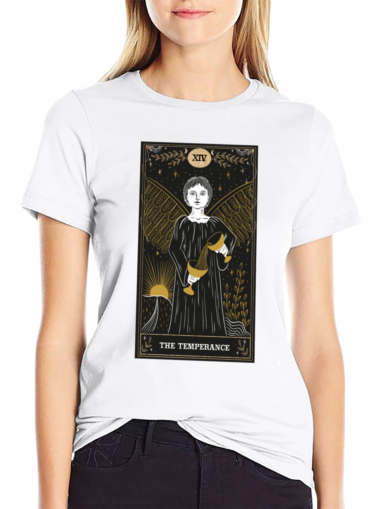 Temperance Tarot Card Graphic Black T-Shirt