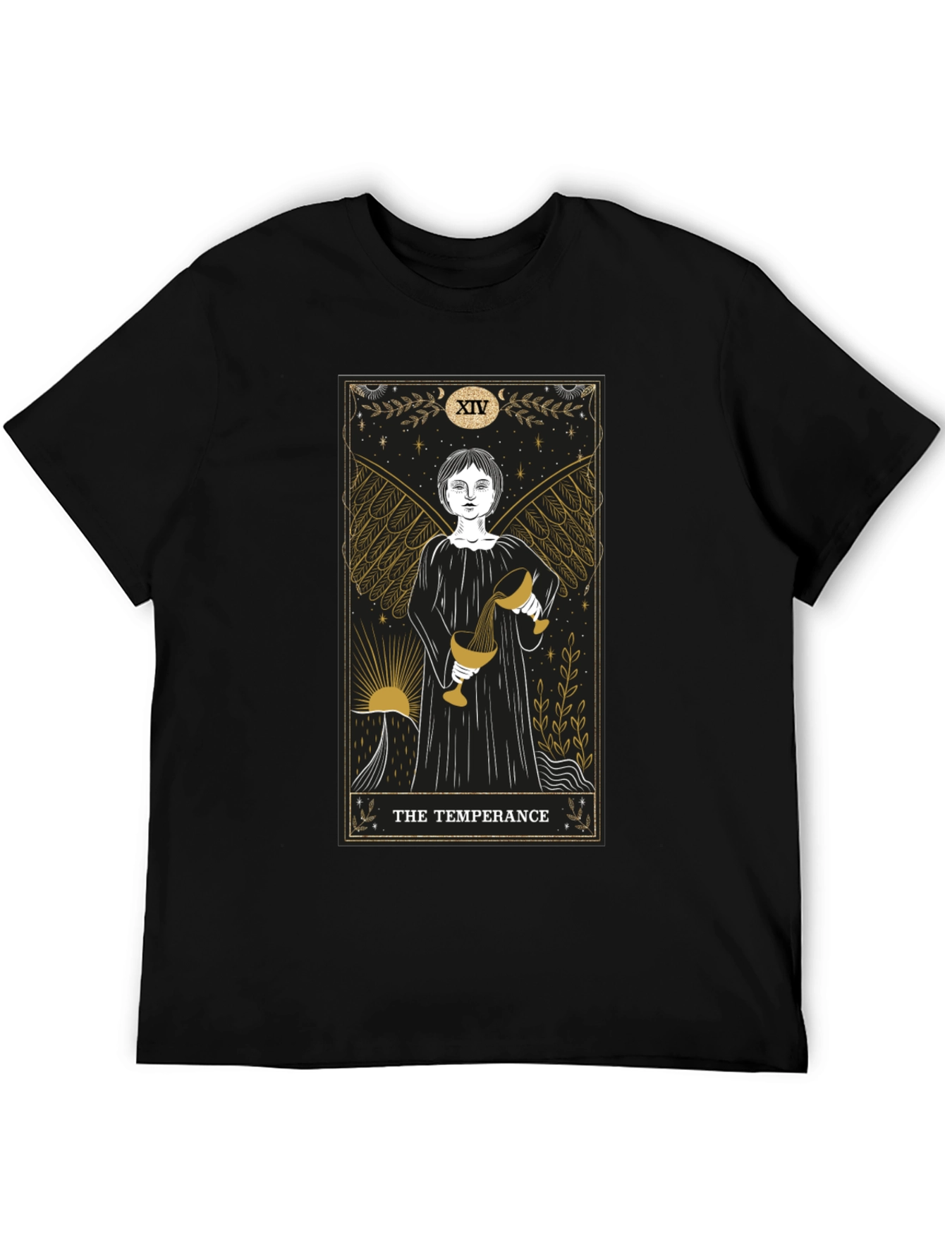 Temperance Tarot Card Graphic Black T-Shirt