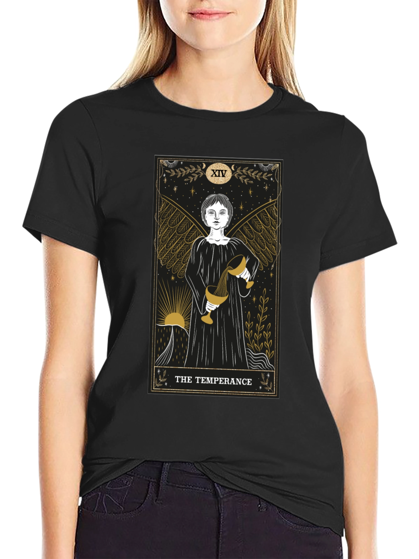 Temperance Tarot Card Graphic Black T-Shirt