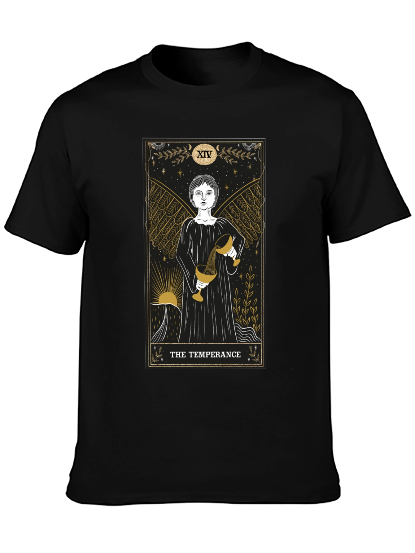 Temperance Tarot Card Graphic Black T-Shirt