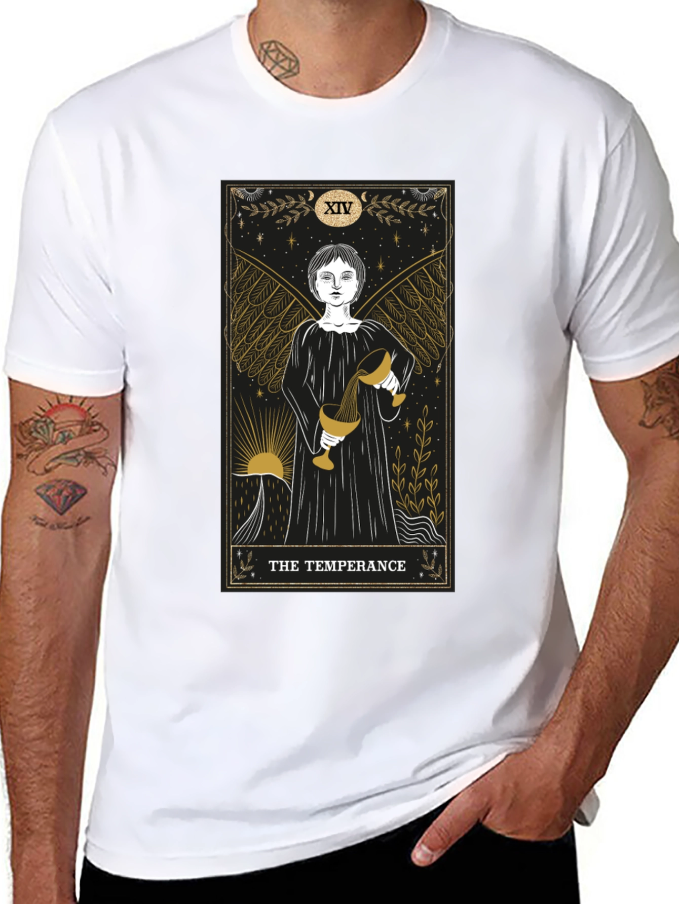 Temperance Tarot Card Graphic Black T-Shirt