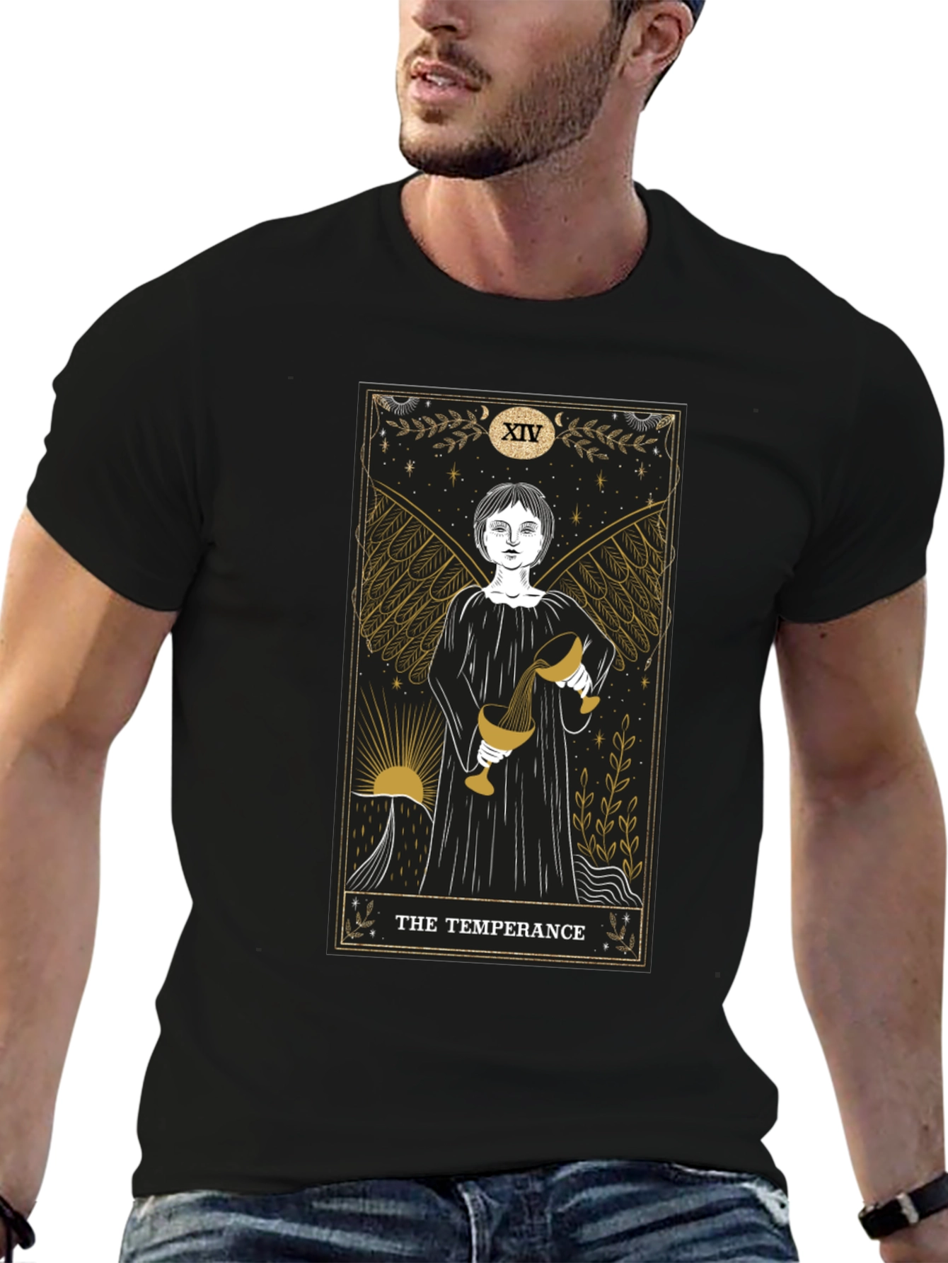 Temperance Tarot Card Graphic Black T-Shirt