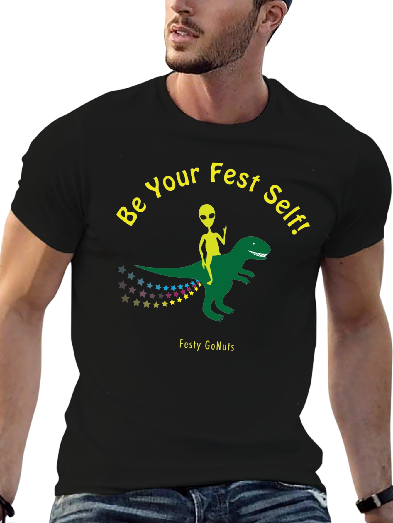 Festy GoNuts T-Shirt: Alien Riding Dinosaur