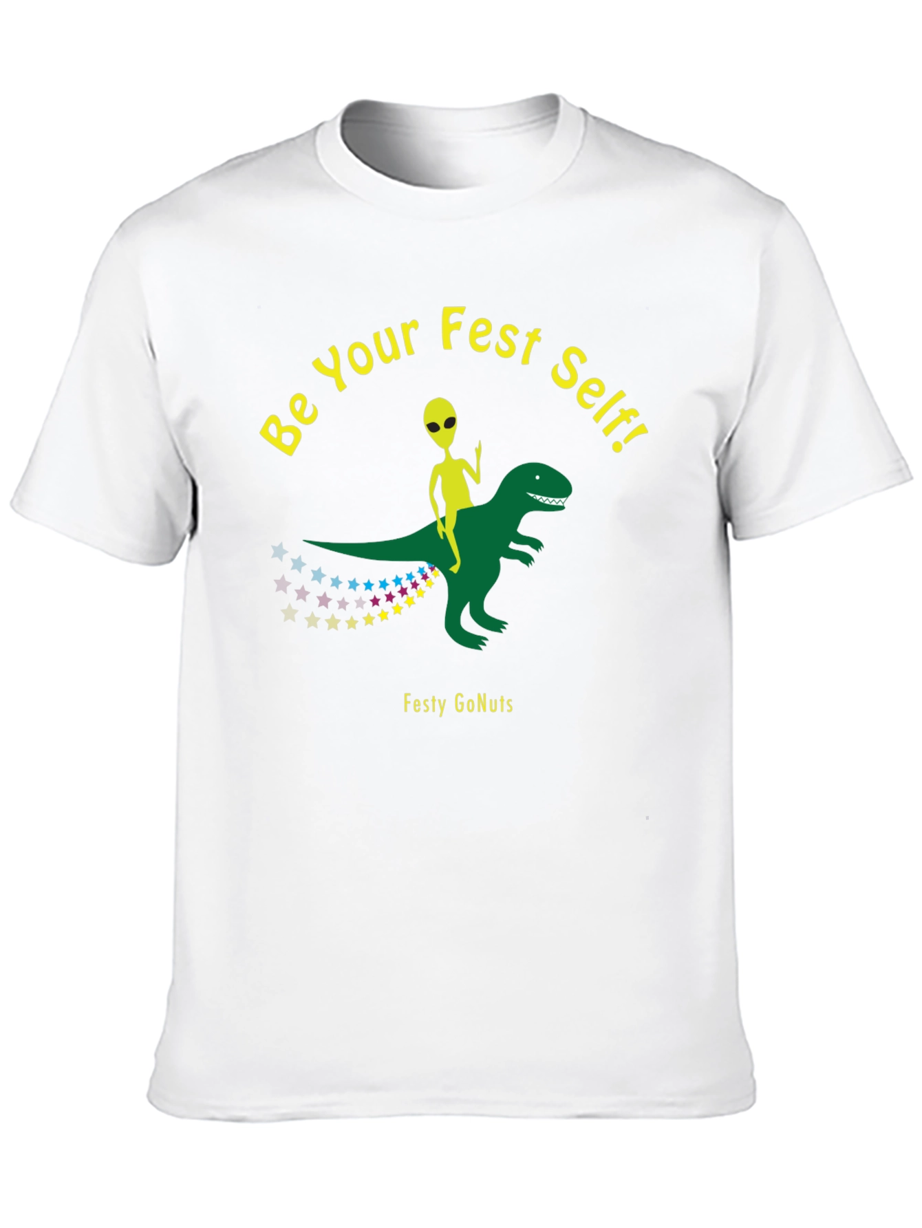 Festy GoNuts T-Shirt: Alien Riding Dinosaur