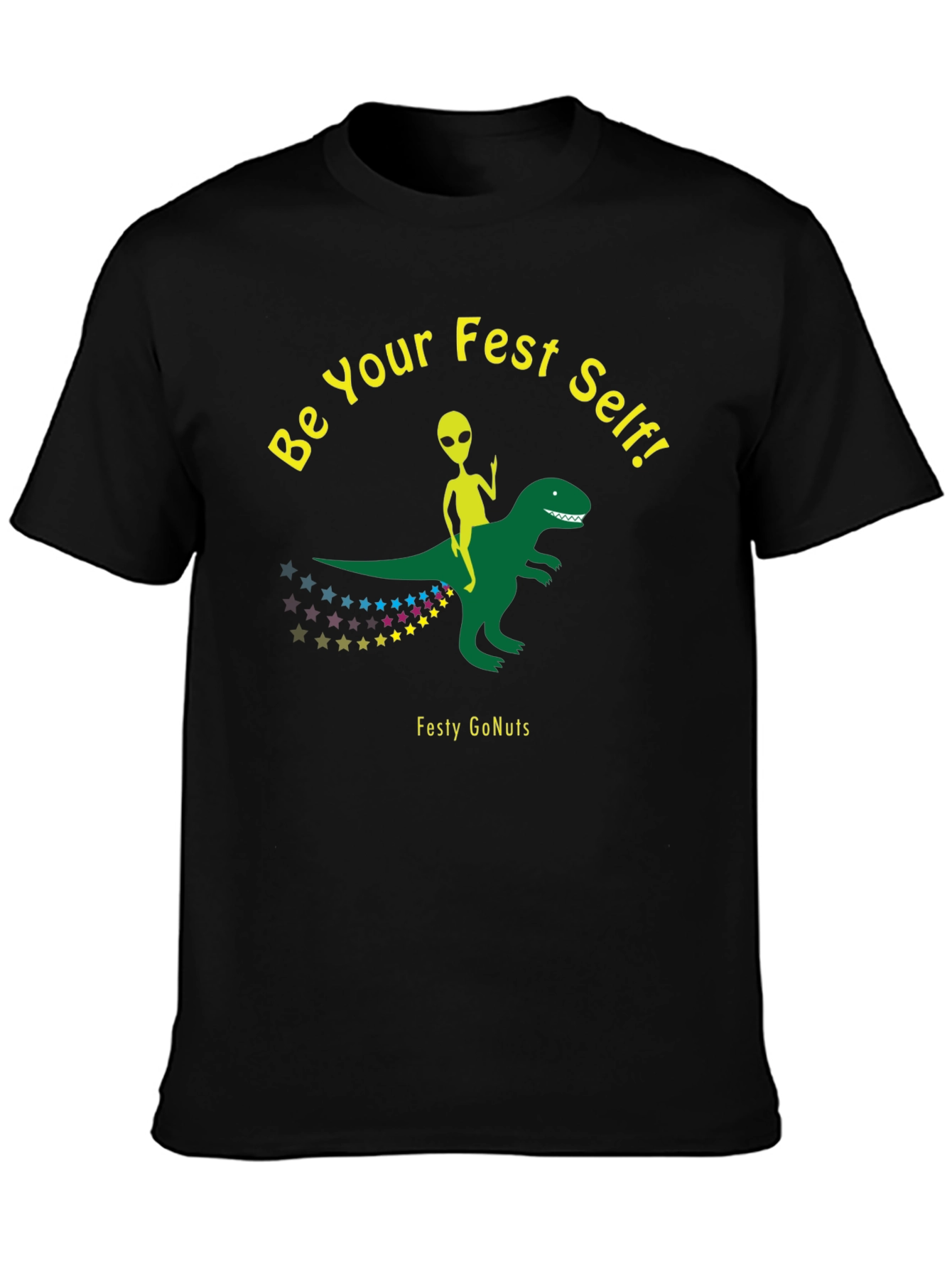 Festy GoNuts T-Shirt: Alien Riding Dinosaur
