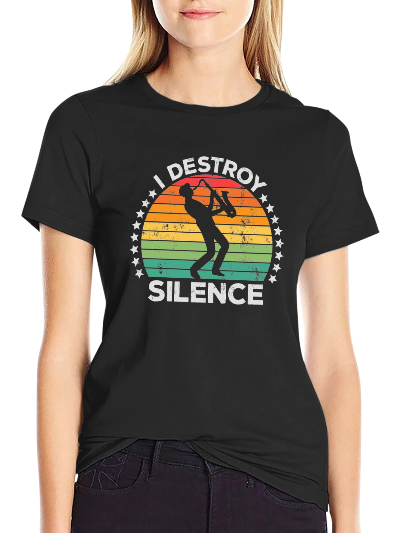 I Destroy Silence T-Shirt Saxophone Player Music Tee