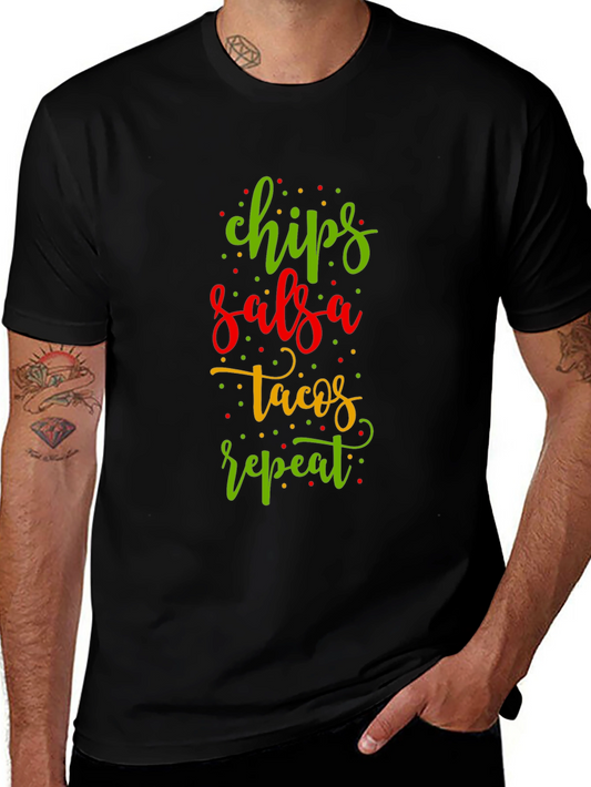 Chips Salsa Tacos Repeat Funny Graphic Tee