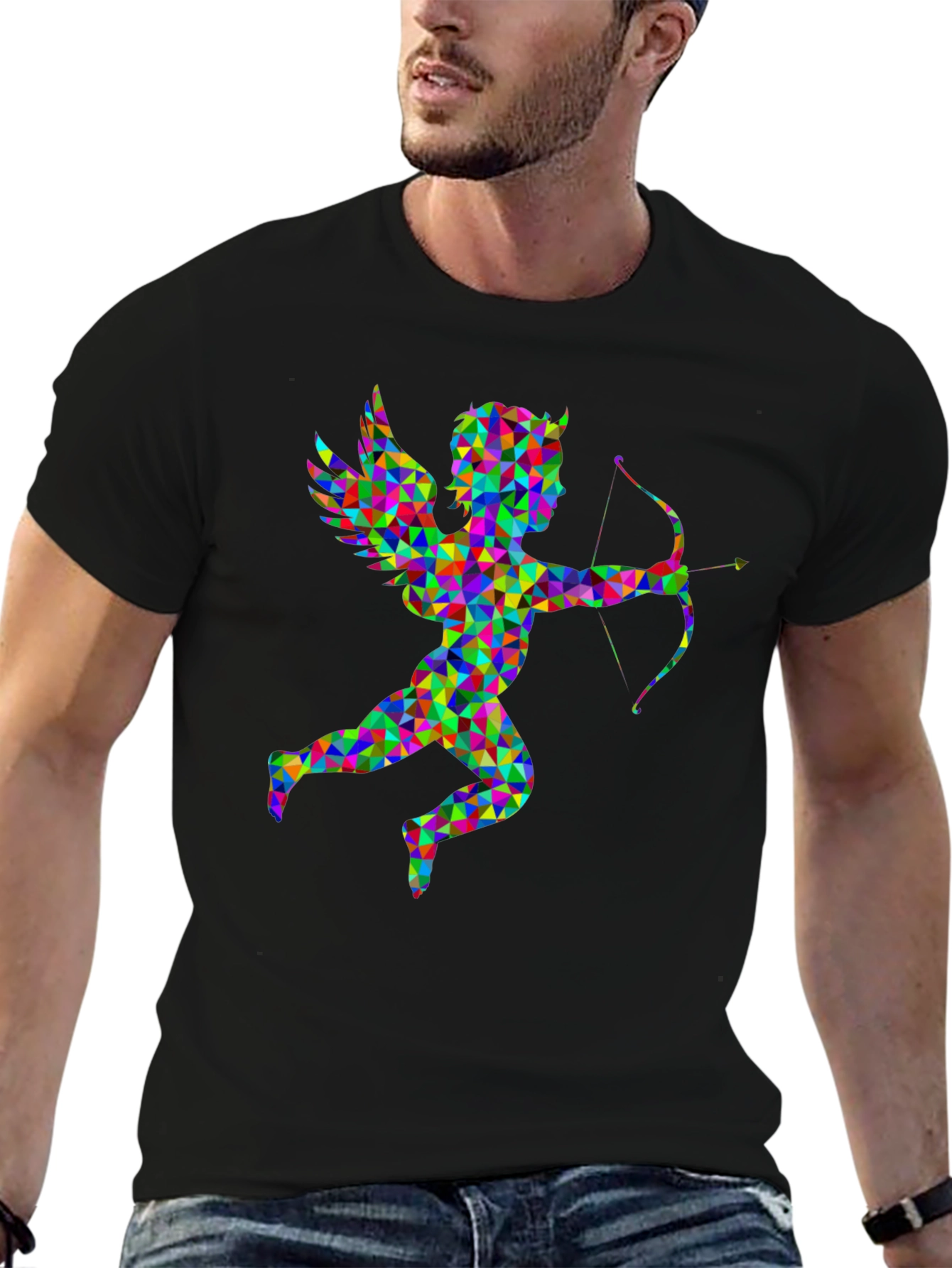 Geometric Cupid Graphic Black T-Shirt