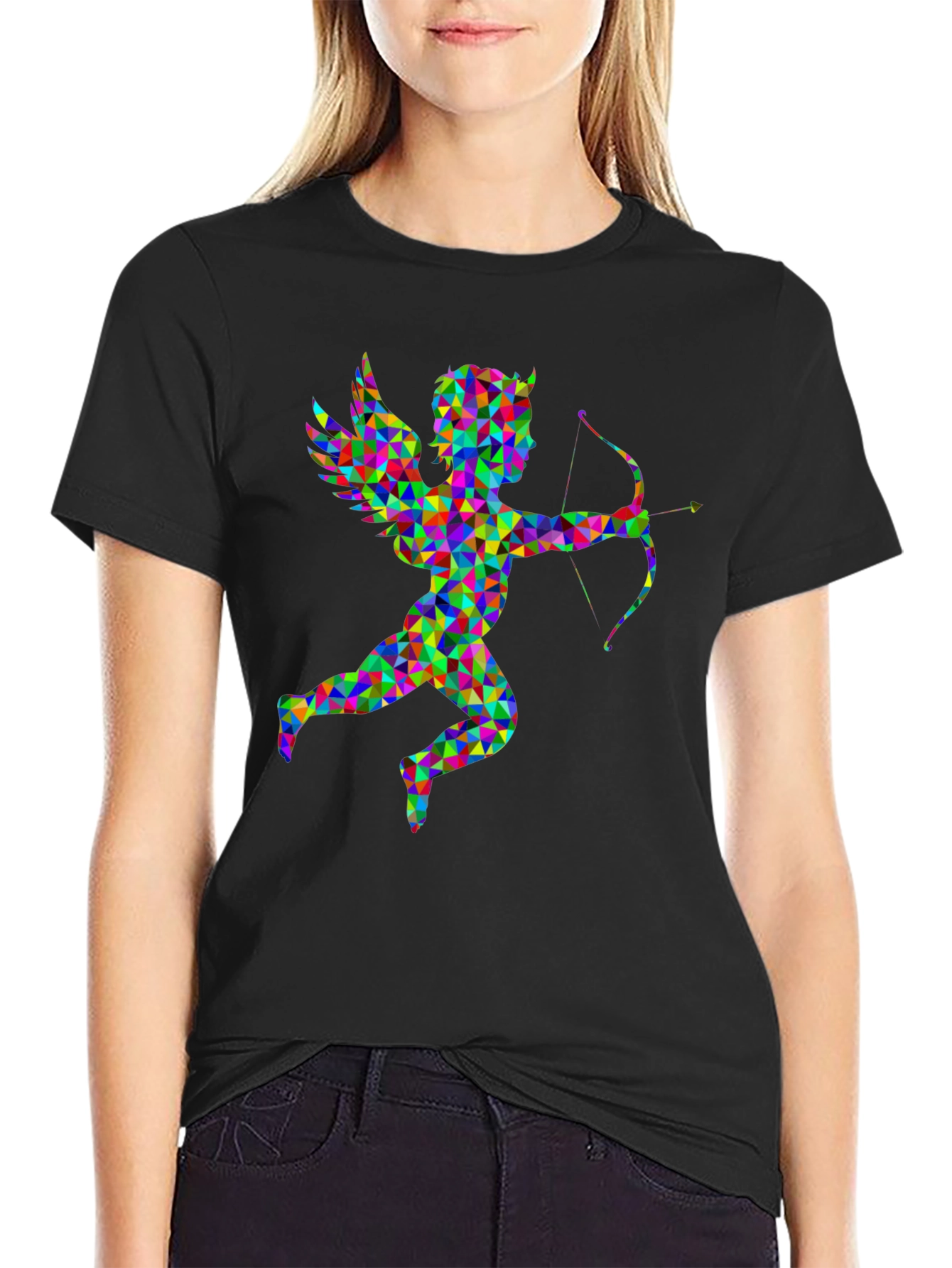 Geometric Cupid Graphic Black T-Shirt