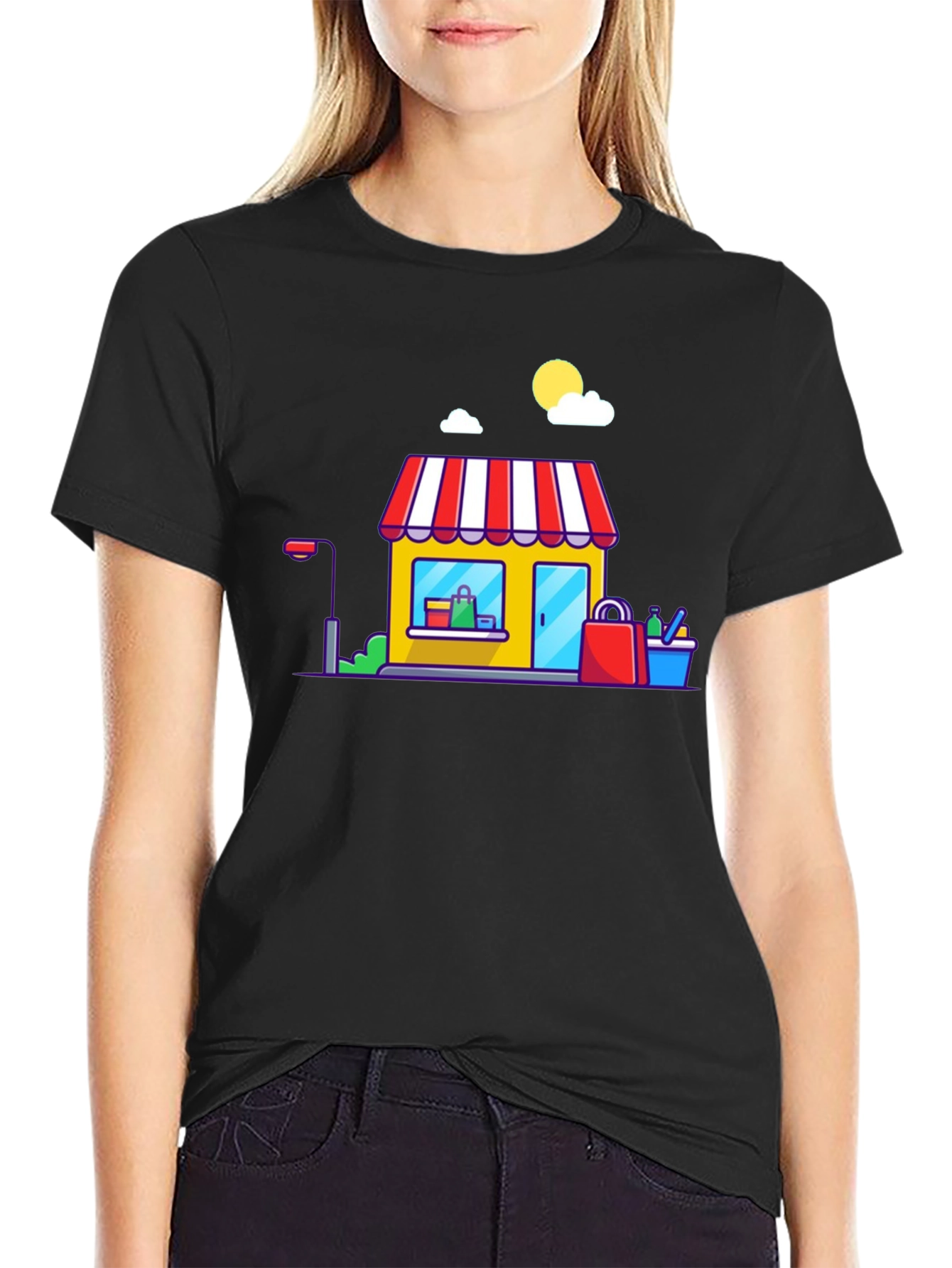 Cartoon Storefront Black T-Shirt