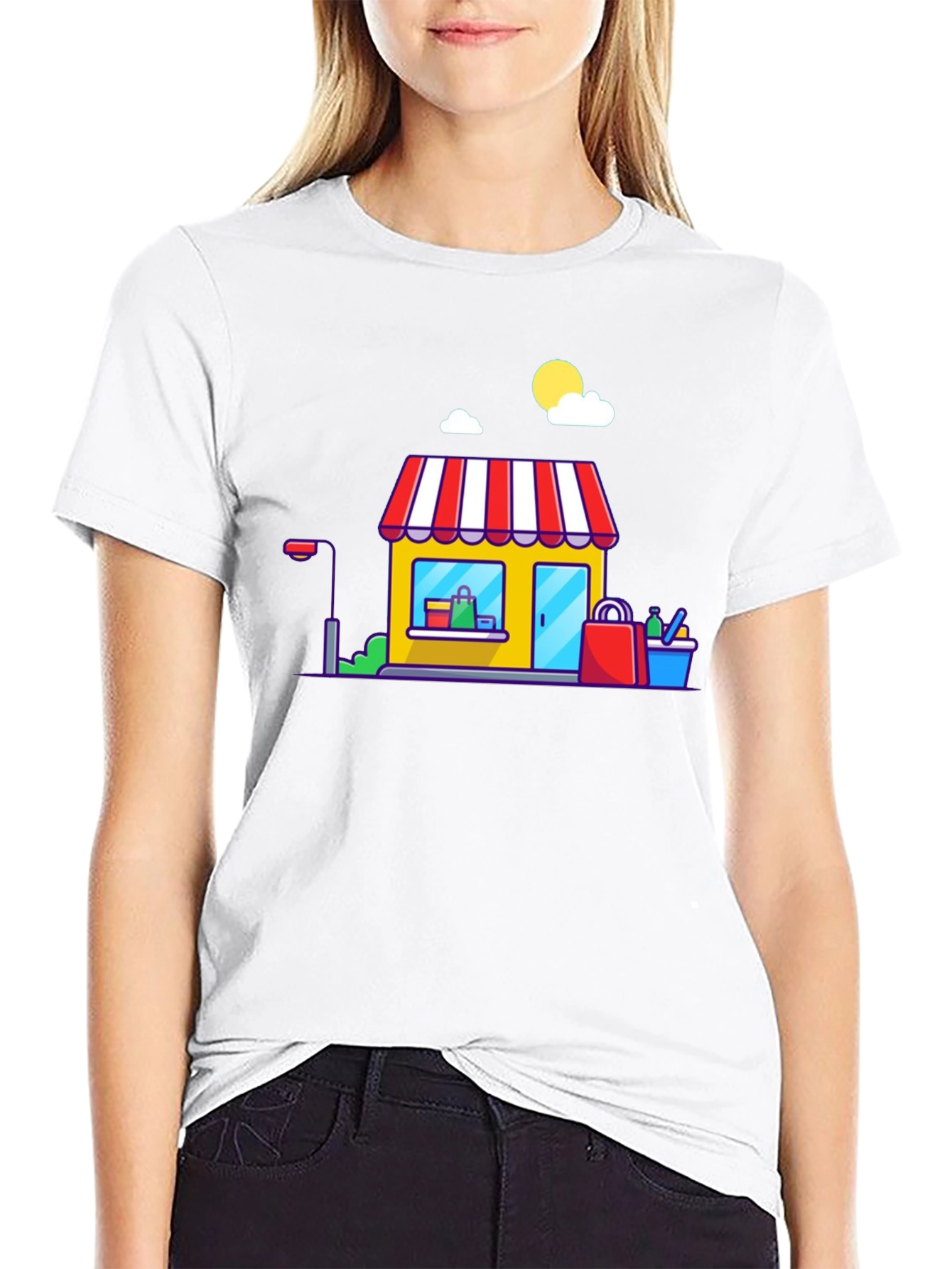 Cartoon Storefront Black T-Shirt