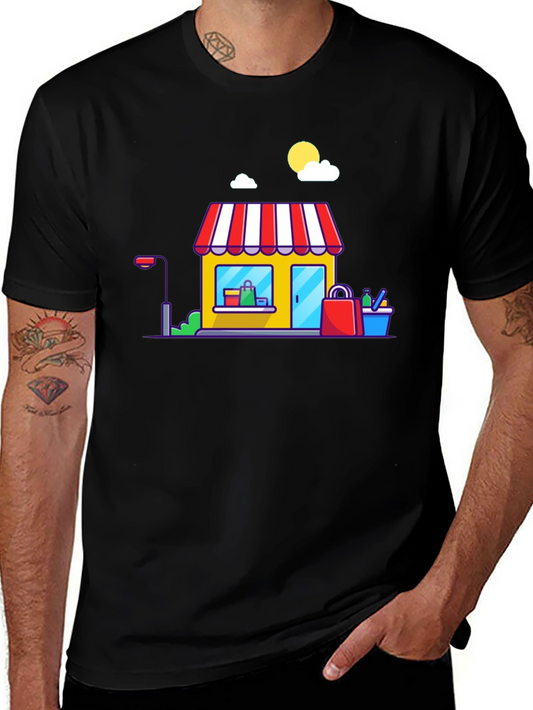 Cartoon Storefront Black T-Shirt