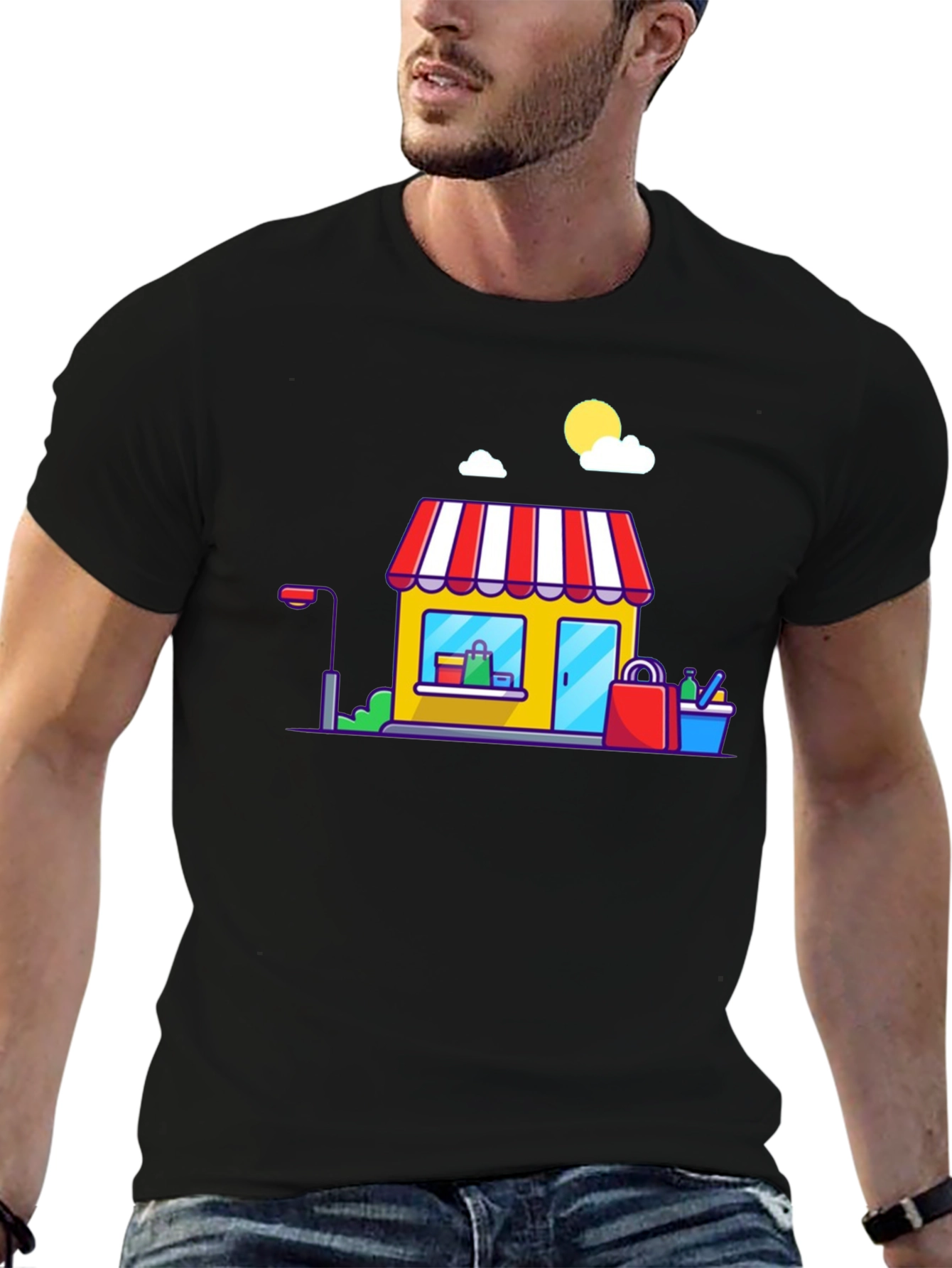 Cartoon Storefront Black T-Shirt
