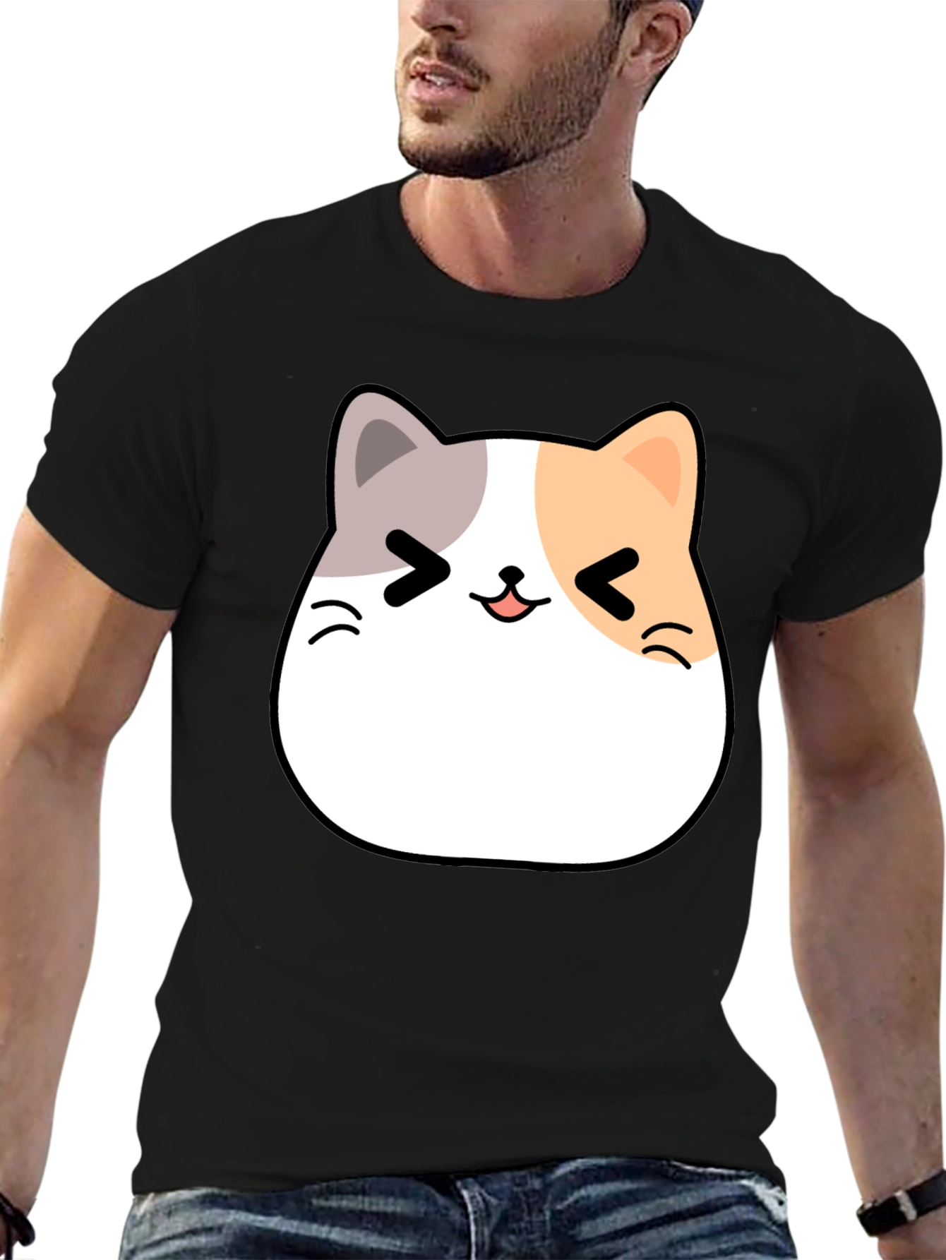 Kawaii Cat Graphic T-Shirt - Unisex Black Tee