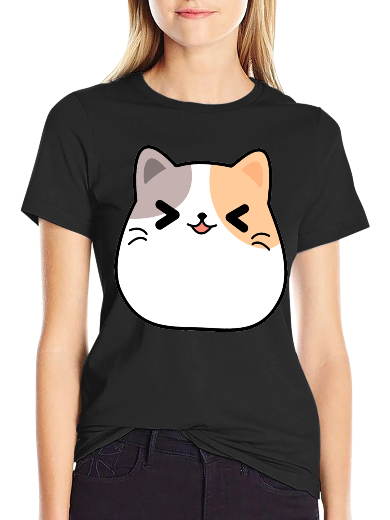 Kawaii Cat Graphic T-Shirt - Unisex Black Tee